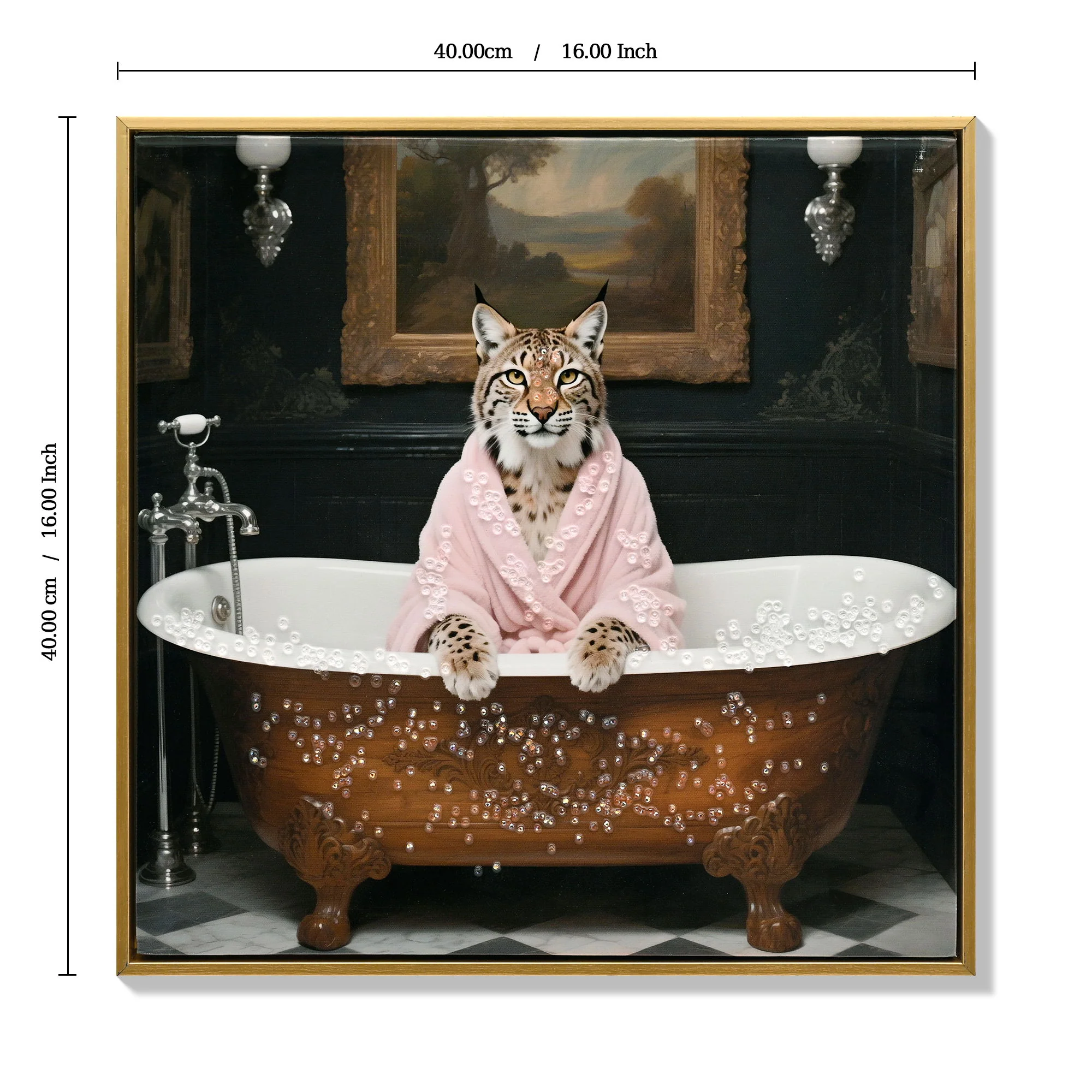 Tiger In Bathtub Wall Art Print Poster, Bathroom Decor Posters Prints For Restroom - Pink / White - Image 4