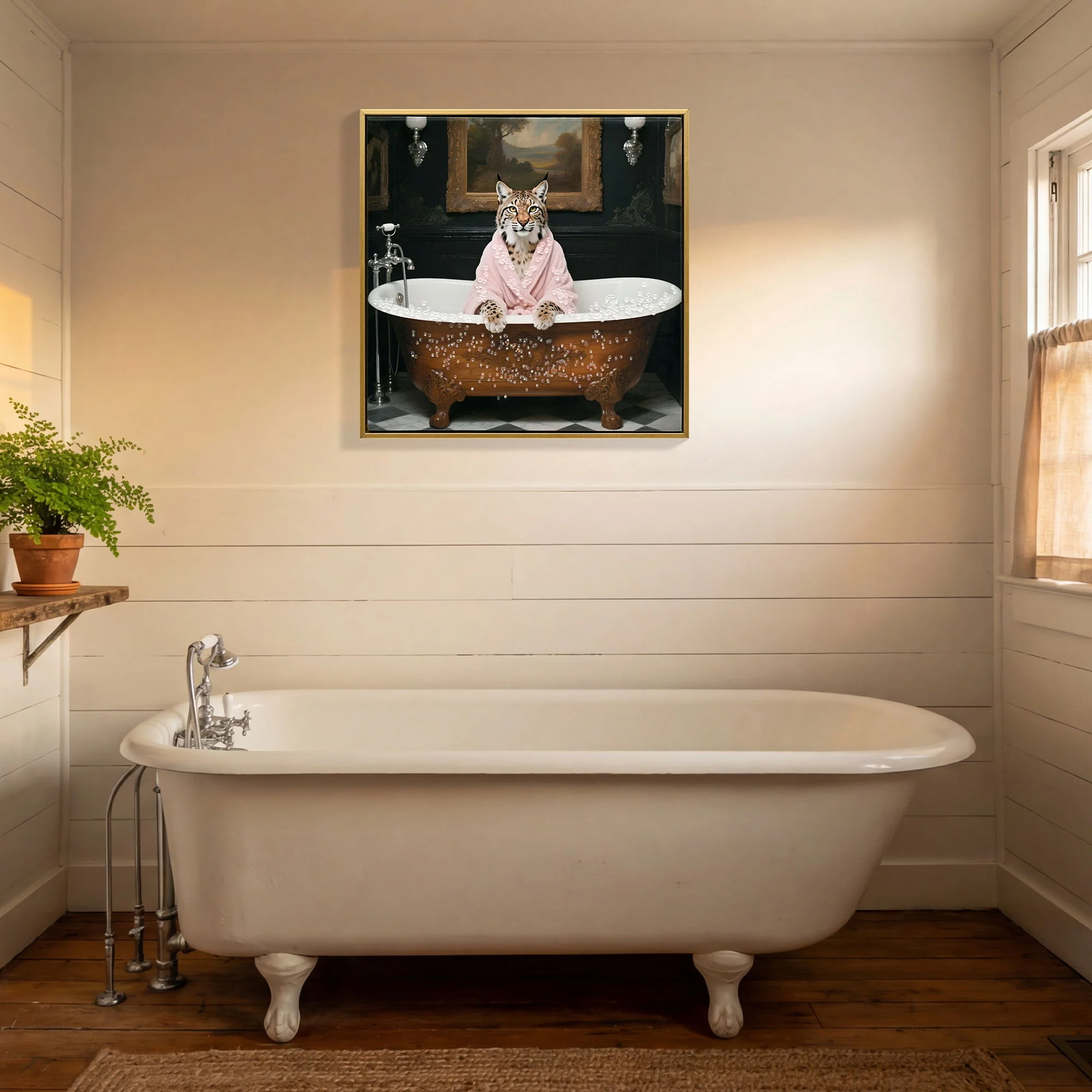 Tiger In Bathtub Wall Art Print Poster, Bathroom Decor Posters Prints For Restroom - Pink / White - Image 8
