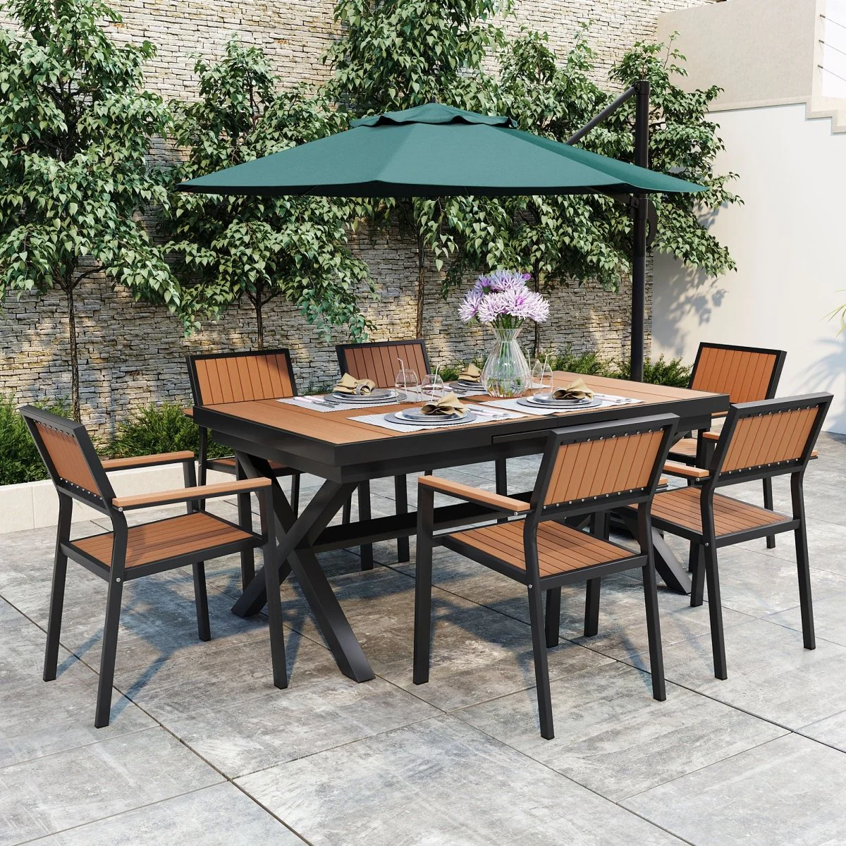 Tilden 7-Piece Extendable Outdoor Dining Set in Brown or Black - Image 11