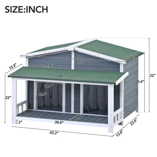 TimberPaws 47in Outdoor Wooden Dog House with Porch - Image 5