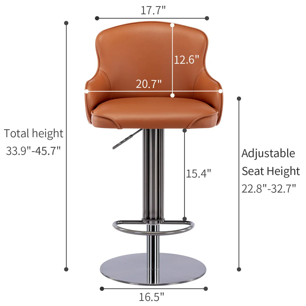 Titanium Stainless Steel Bar Stool, Grade Modern Bar Chair With Backrest, Swivel Adjustable Height For Kitchen Counter And Dining Room - Image 6