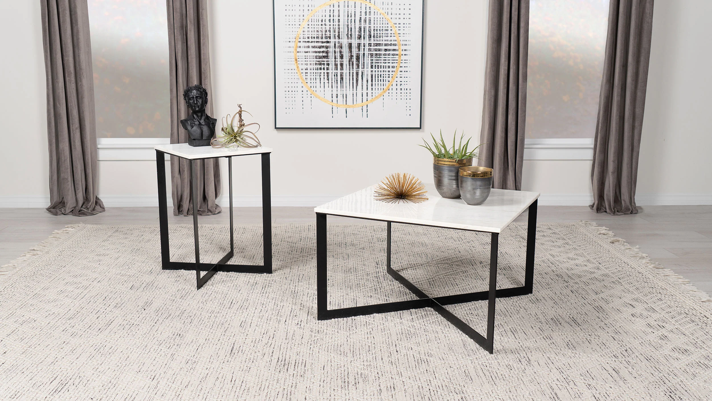 Tobin Square Marble Top Coffee Table, White and Black - Image 8