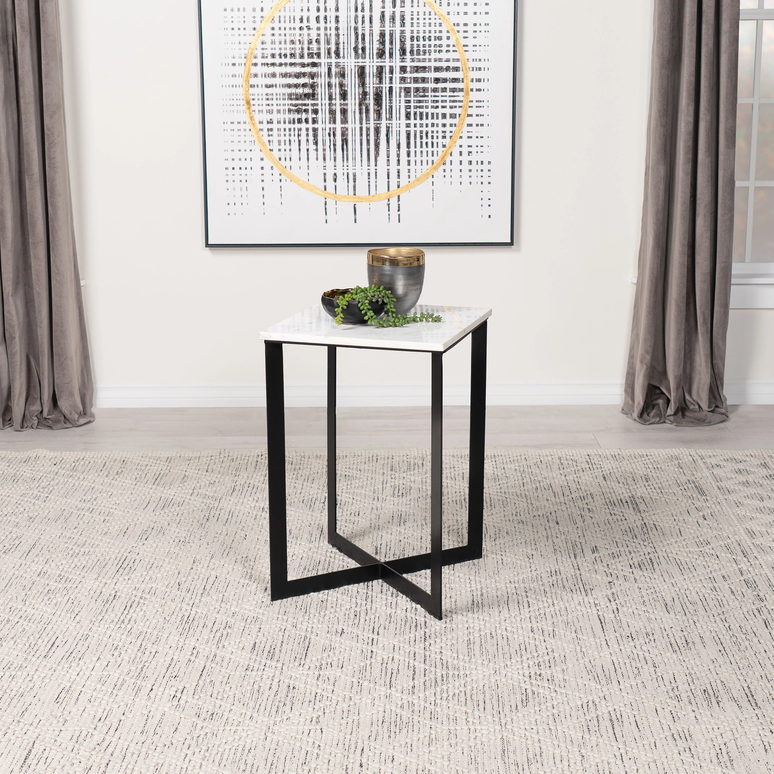 Tobin Square Marble Top End Table, White and Black - Image 4