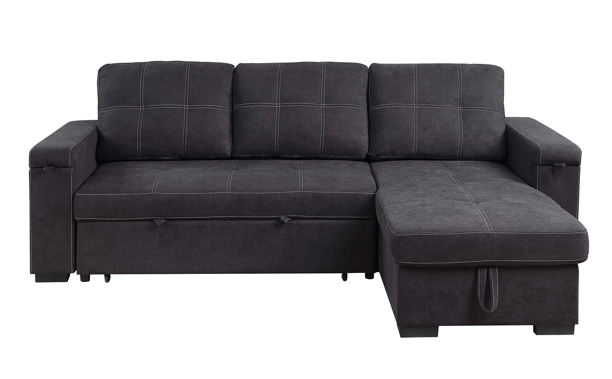 Toby - Woven Fabric Reversible Sleeper Sectional Sofa With Storage Chaise Cup Holder Charging Ports And Pockets - Image 6