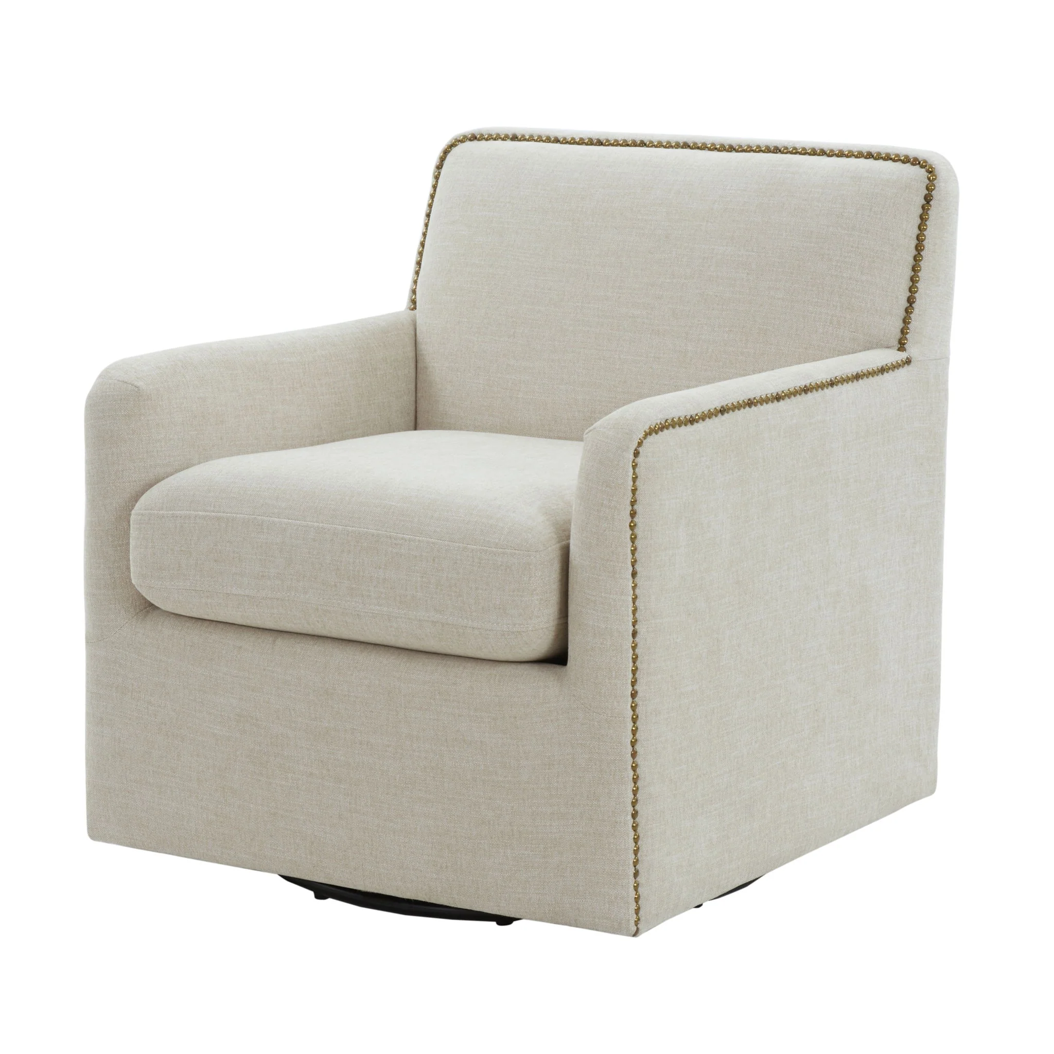 Tolland - Swivel Accent Chair With Antique Brass Nailhead Trim - Beige - Image 4
