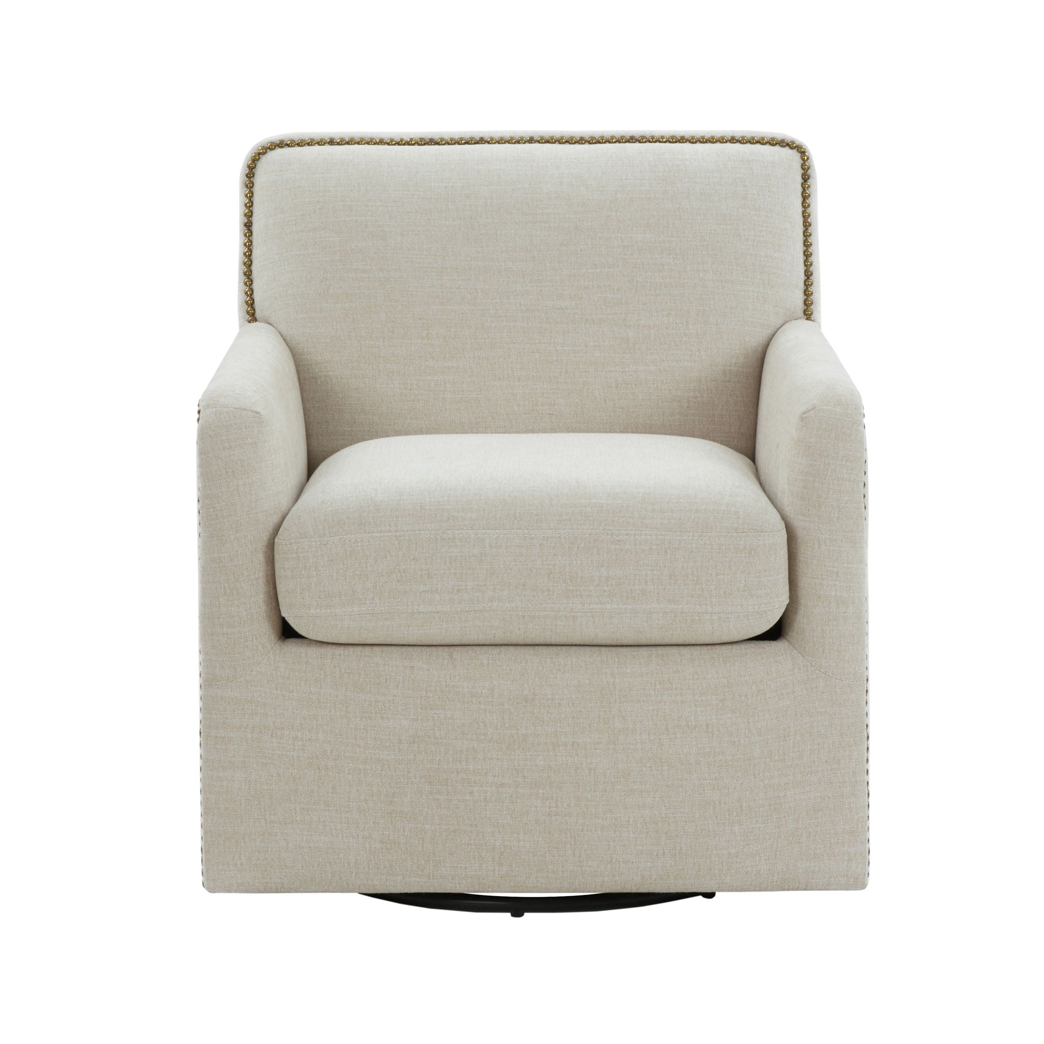 Tolland - Swivel Accent Chair With Antique Brass Nailhead Trim - Beige - Image 8