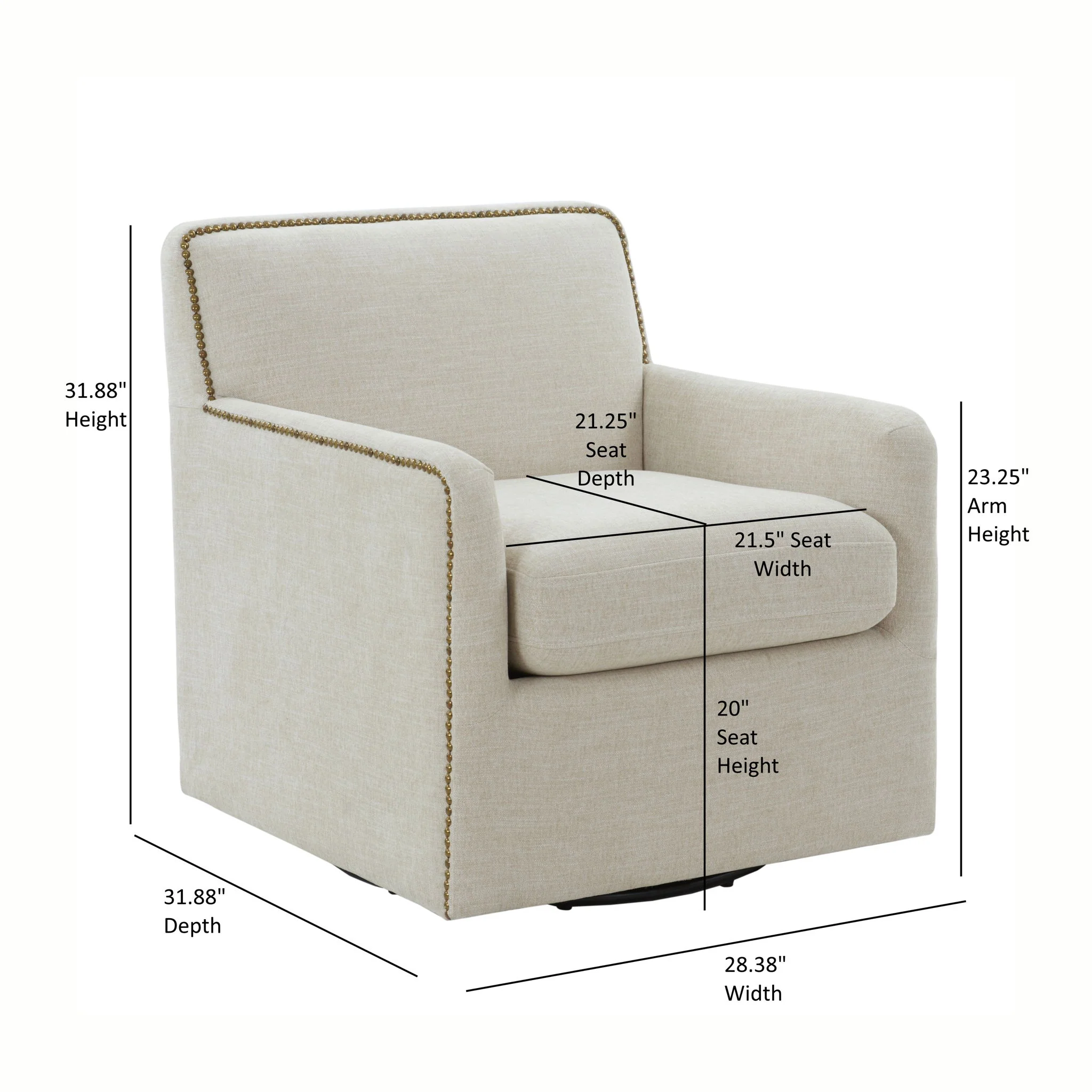 Tolland - Swivel Accent Chair With Antique Brass Nailhead Trim - Beige - Image 9