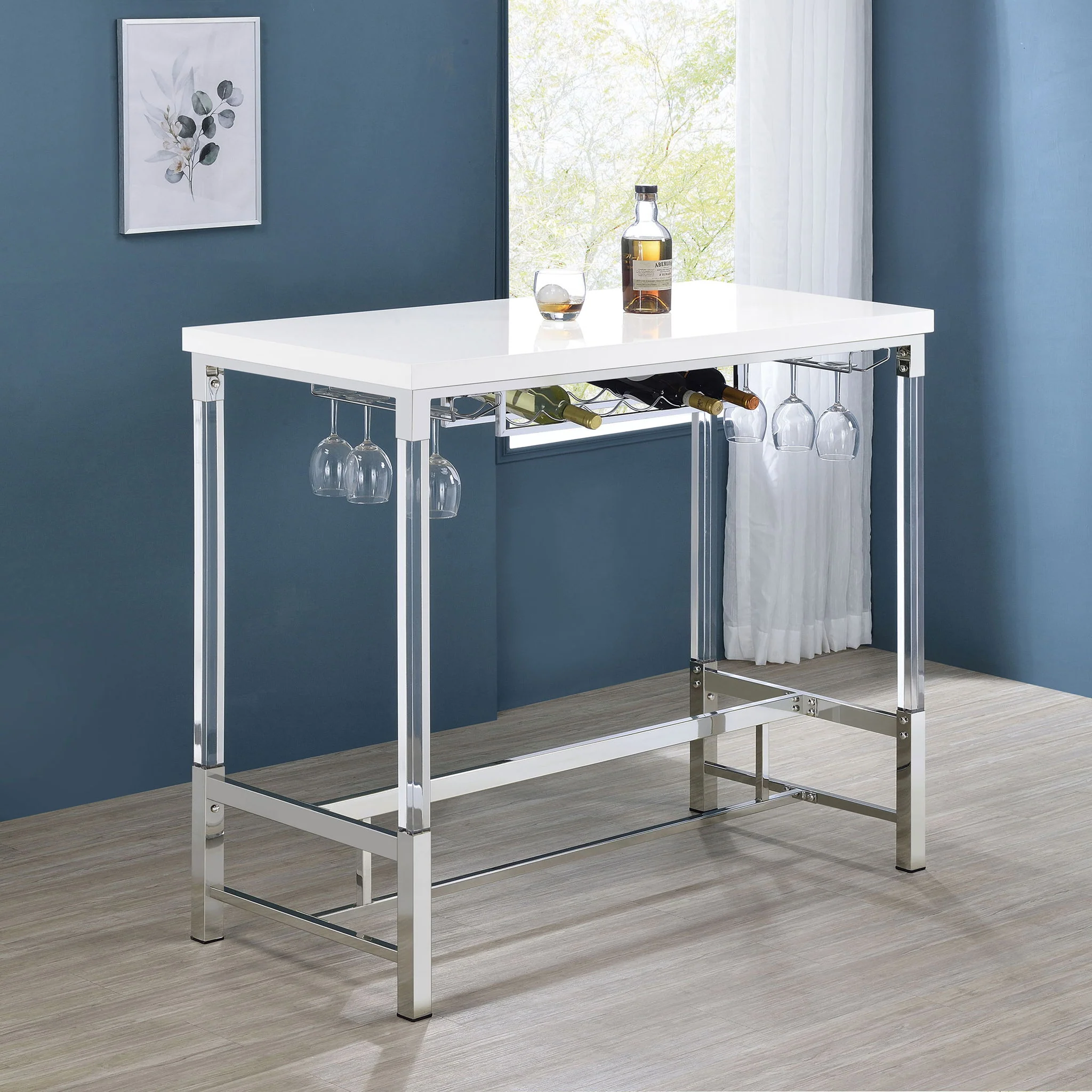 Tonneson - Bar Table With Trestle Base And Wine Storage - White - Image 3