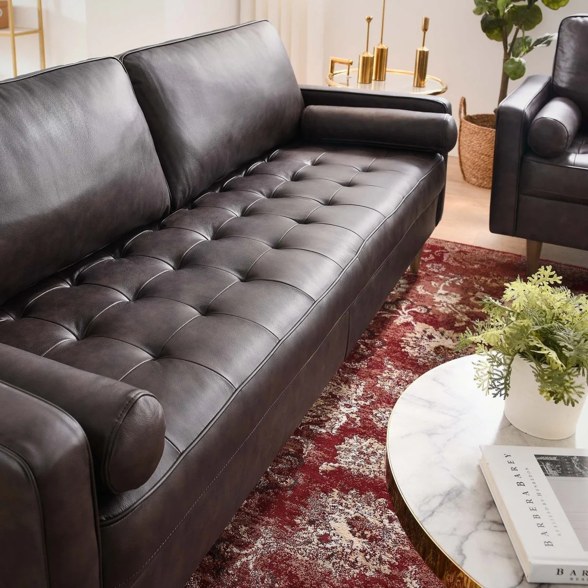 Top Grain Leather 81" Sofa with Biscuit Tufting - Image 9