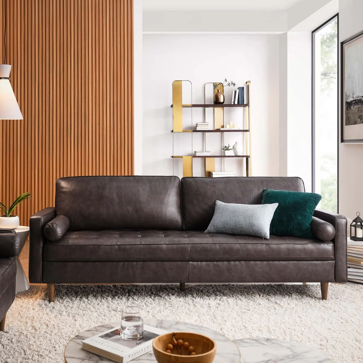 Top Grain Leather Sofa with Biscuit Tufting - Image 10