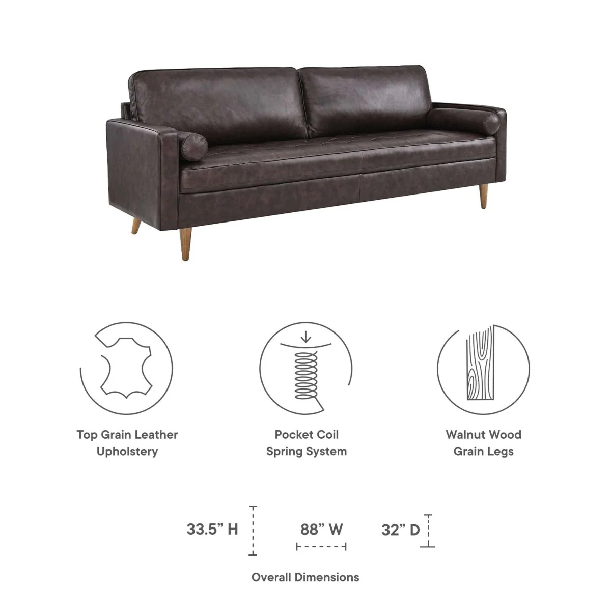 Top Grain Leather Sofa with Biscuit Tufting - Image 7