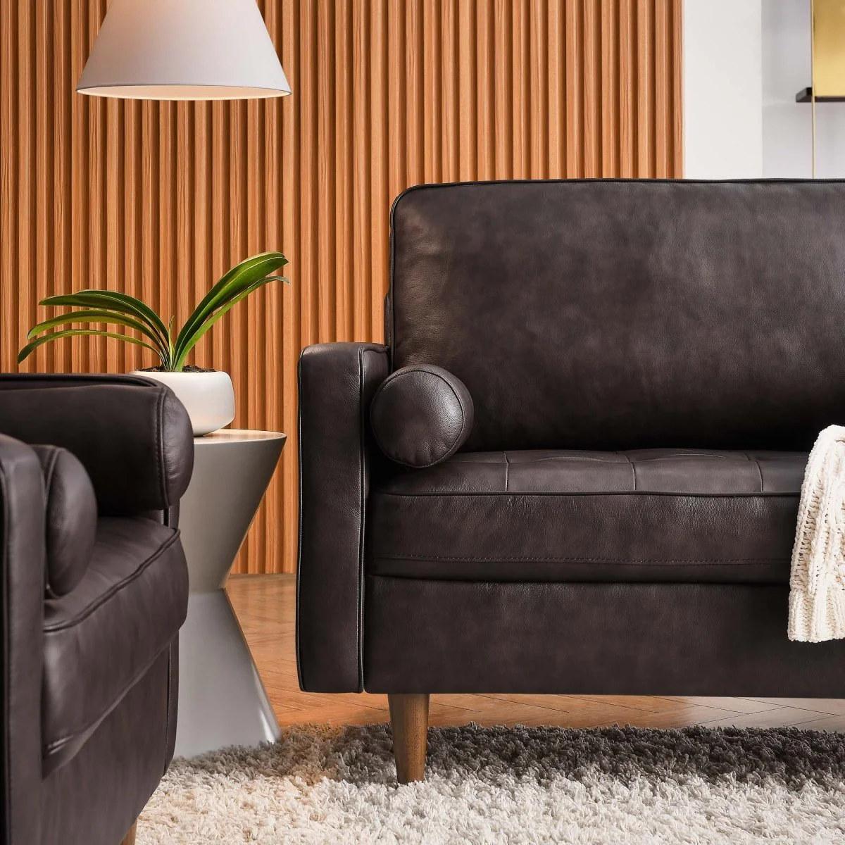 Top Grain Leather Sofa with Biscuit Tufting - Image 8