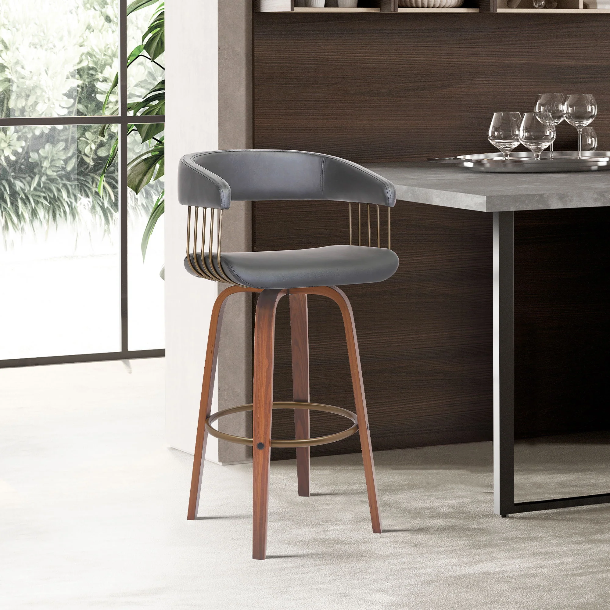 Topanga - Swivel Walnut Wood Stool - Image 14