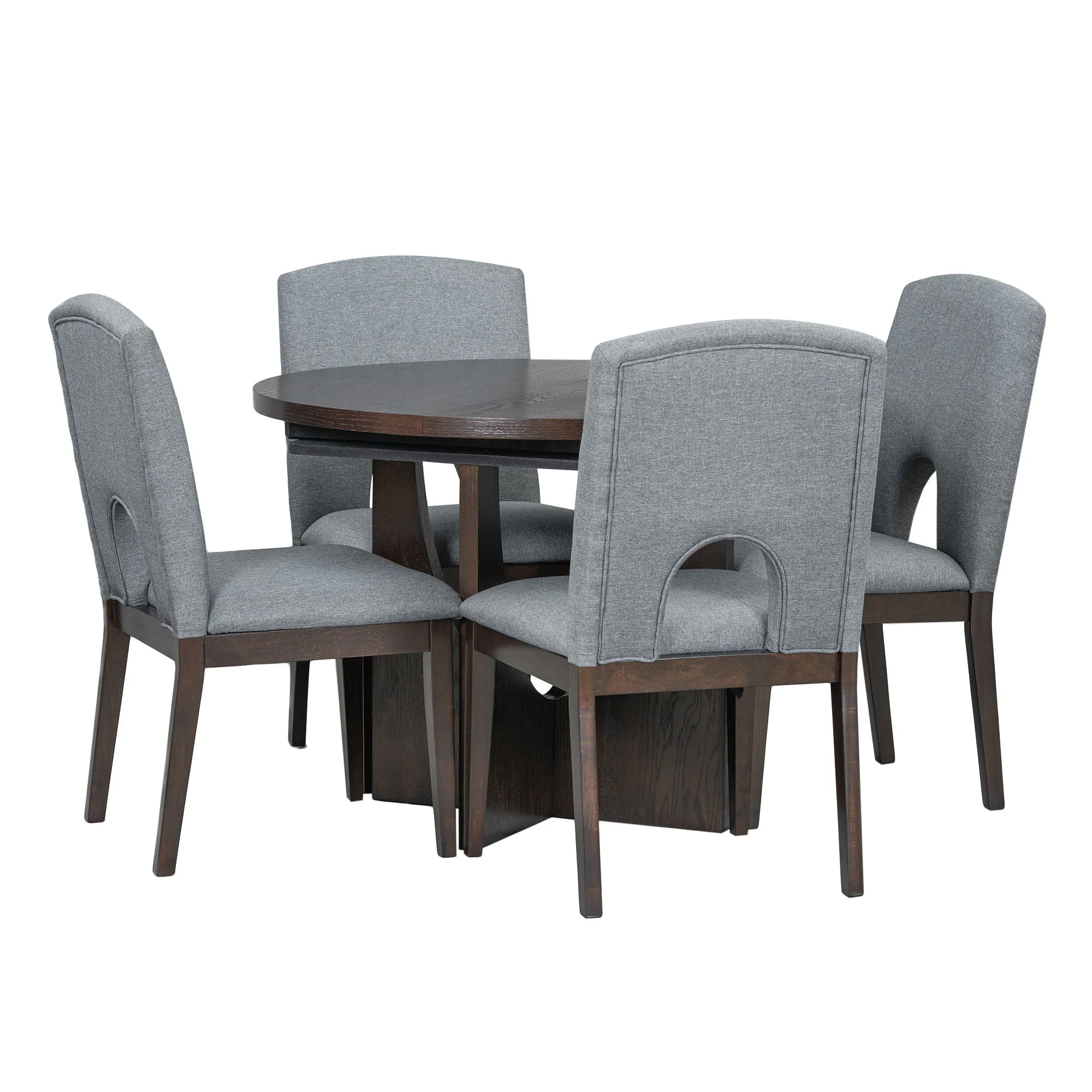 Topmax - 5 Piece Modern Extendable Round Dining Table Set With Removable Leaf For Small Places - Image 12
