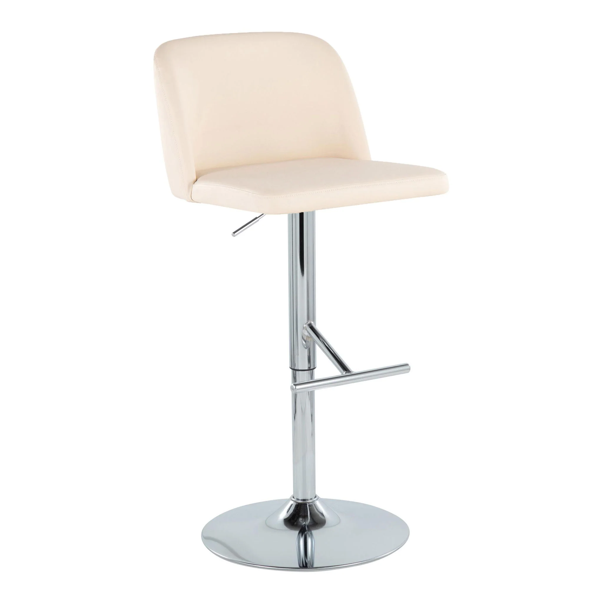 Toriano - Contemporary Adjustable Barstool With Swivel With Straight T Footrest (Set of 2) - Cream / Chrome - Image 3