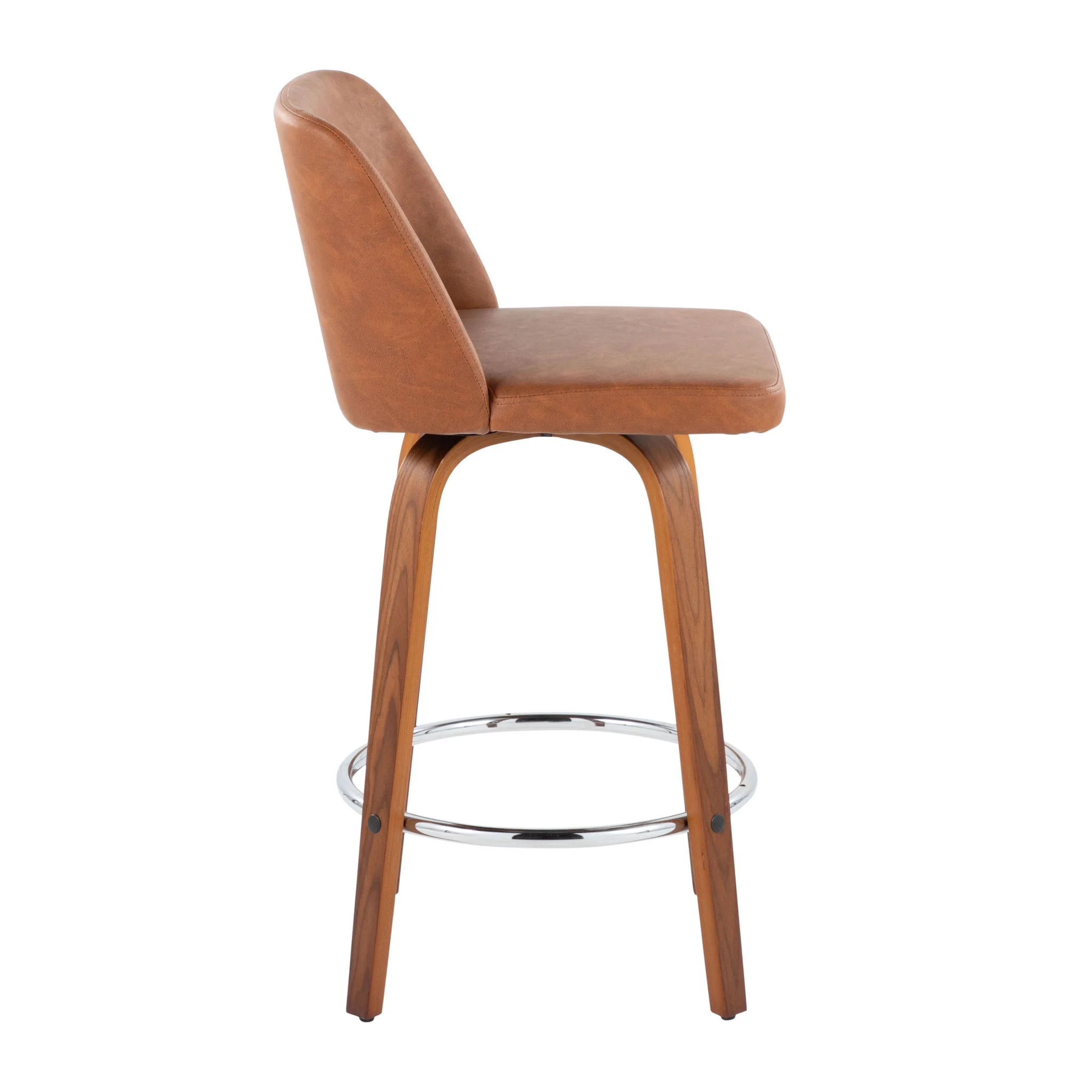 Toriano - Contemporary Fixed Height Counter Stool With Swivel & Round Footrest (Set of 2) - Walnut / Camel - Image 2