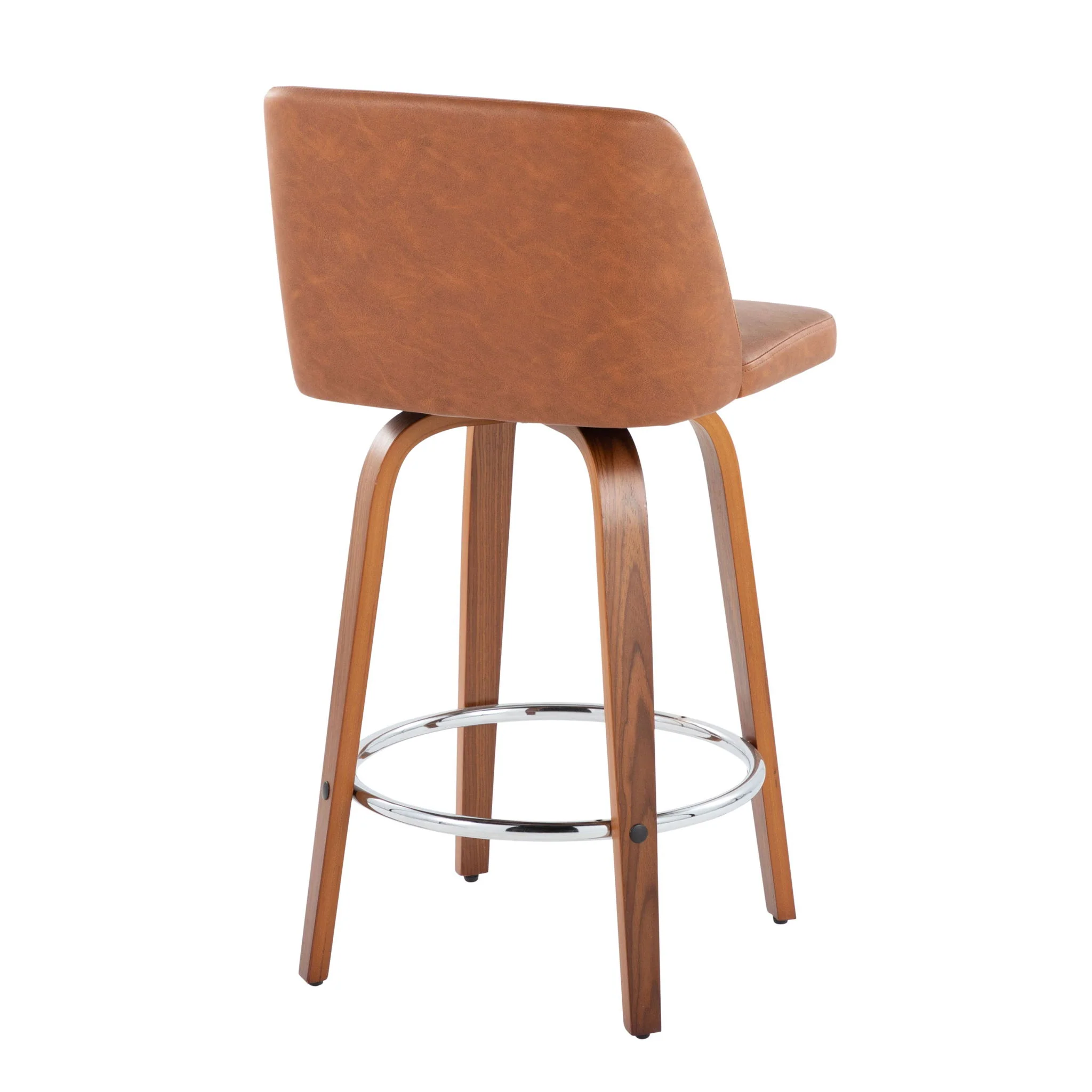 Toriano - Contemporary Fixed Height Counter Stool With Swivel & Round Footrest (Set of 2) - Walnut / Camel - Image 5
