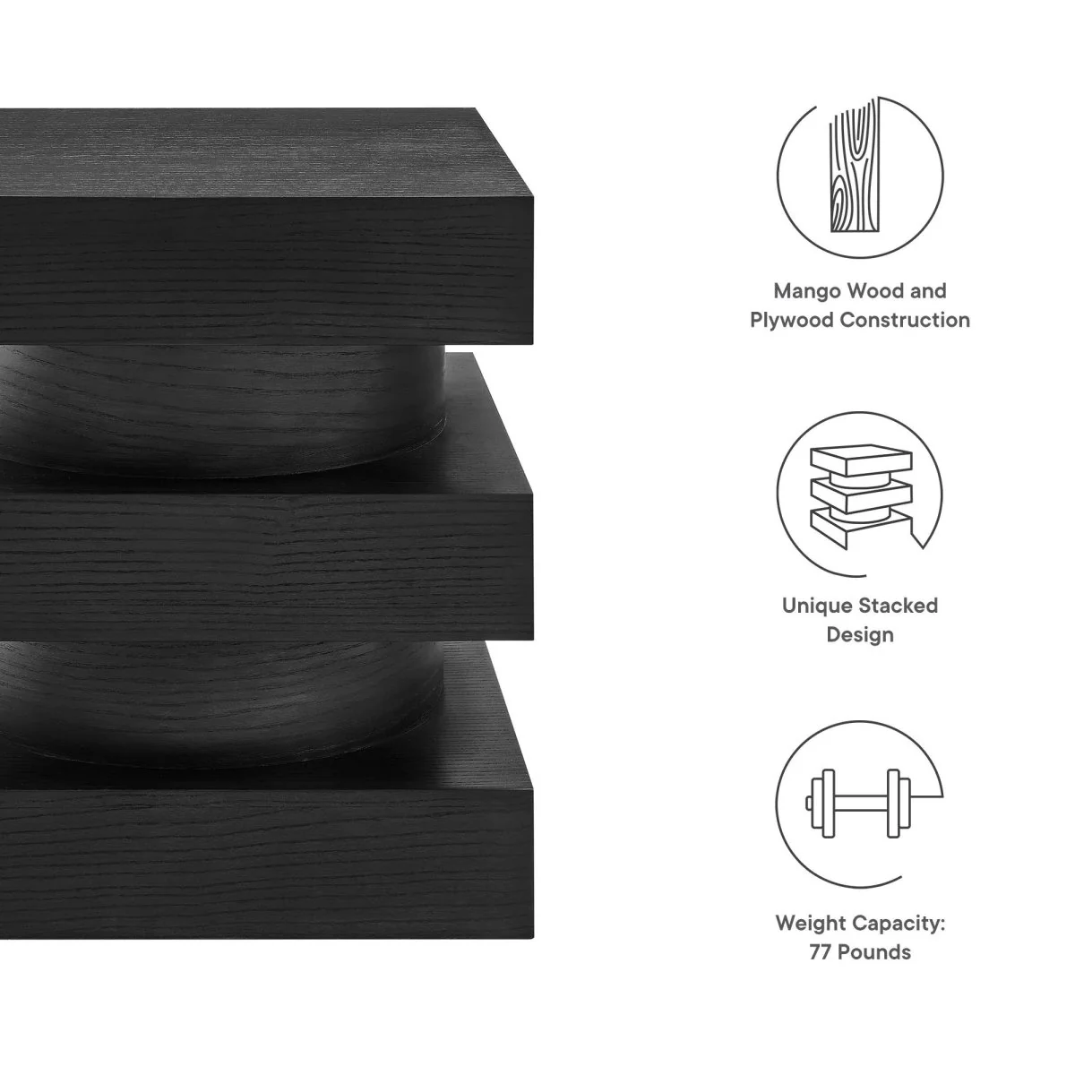 Totem Wood Side Table Stacked Design – 18 Inch Square - Image 7