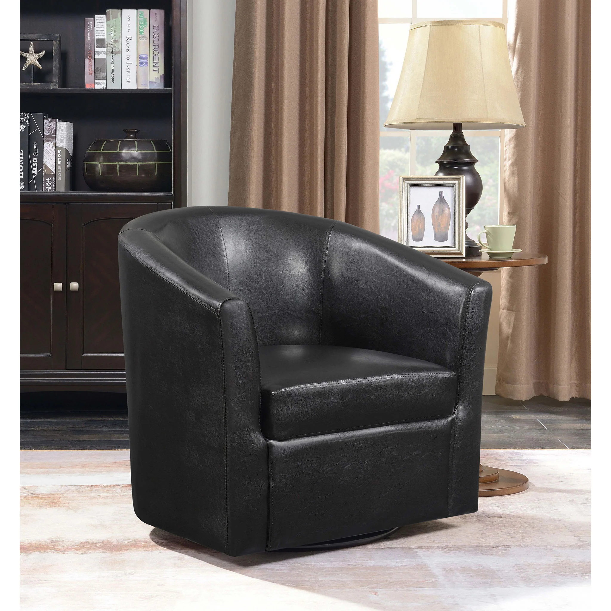 Tournefeuille - Swivel Armchair With Barrel Back Design And Sloping Armrests - Brown - Image 5