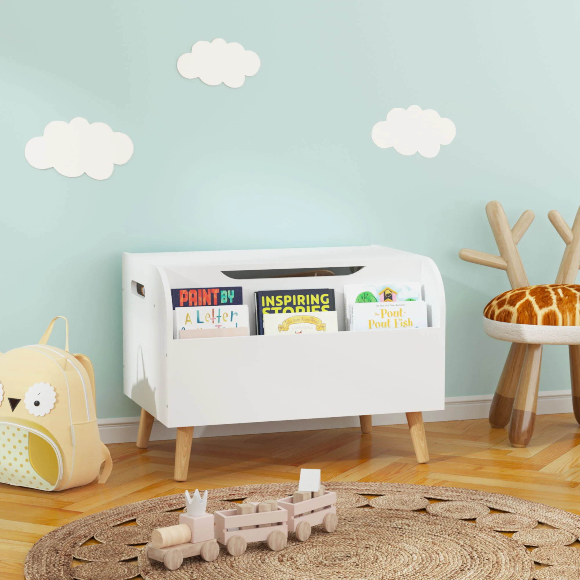 Toy Box With Front Bookshelf, Flip Top Lid, Safety Hinge For Kids Room Organization - White - Image 3