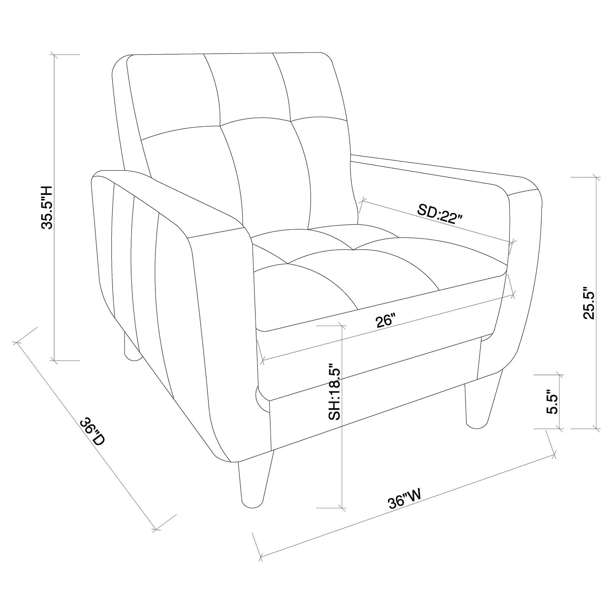 Track Arm Accent Chair With Tufted Upholstery - Black - Image 5