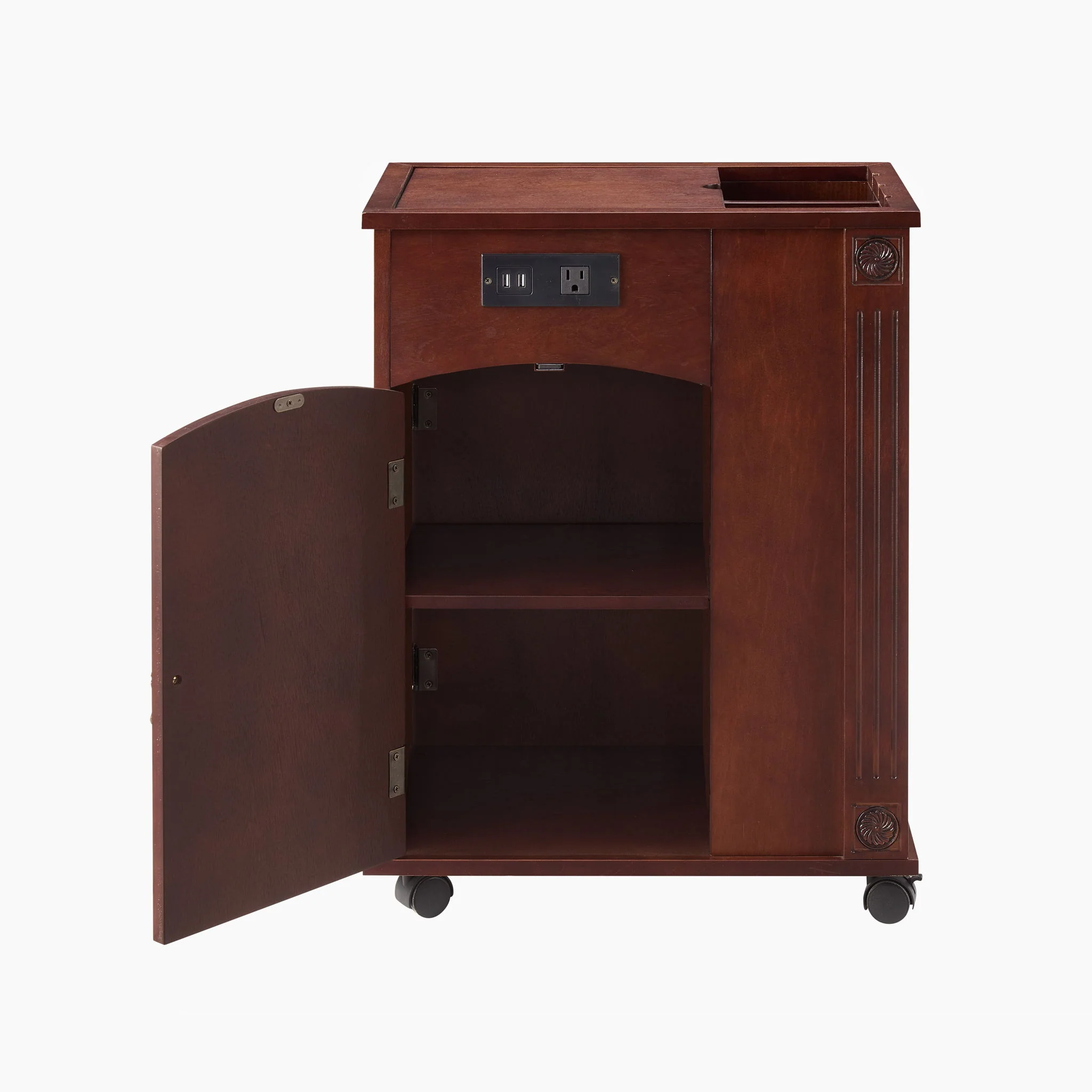 Traditional End Table With Charging Station, Narrow Side Table With USB Ports And Outlets - Red Walnut - Image 2