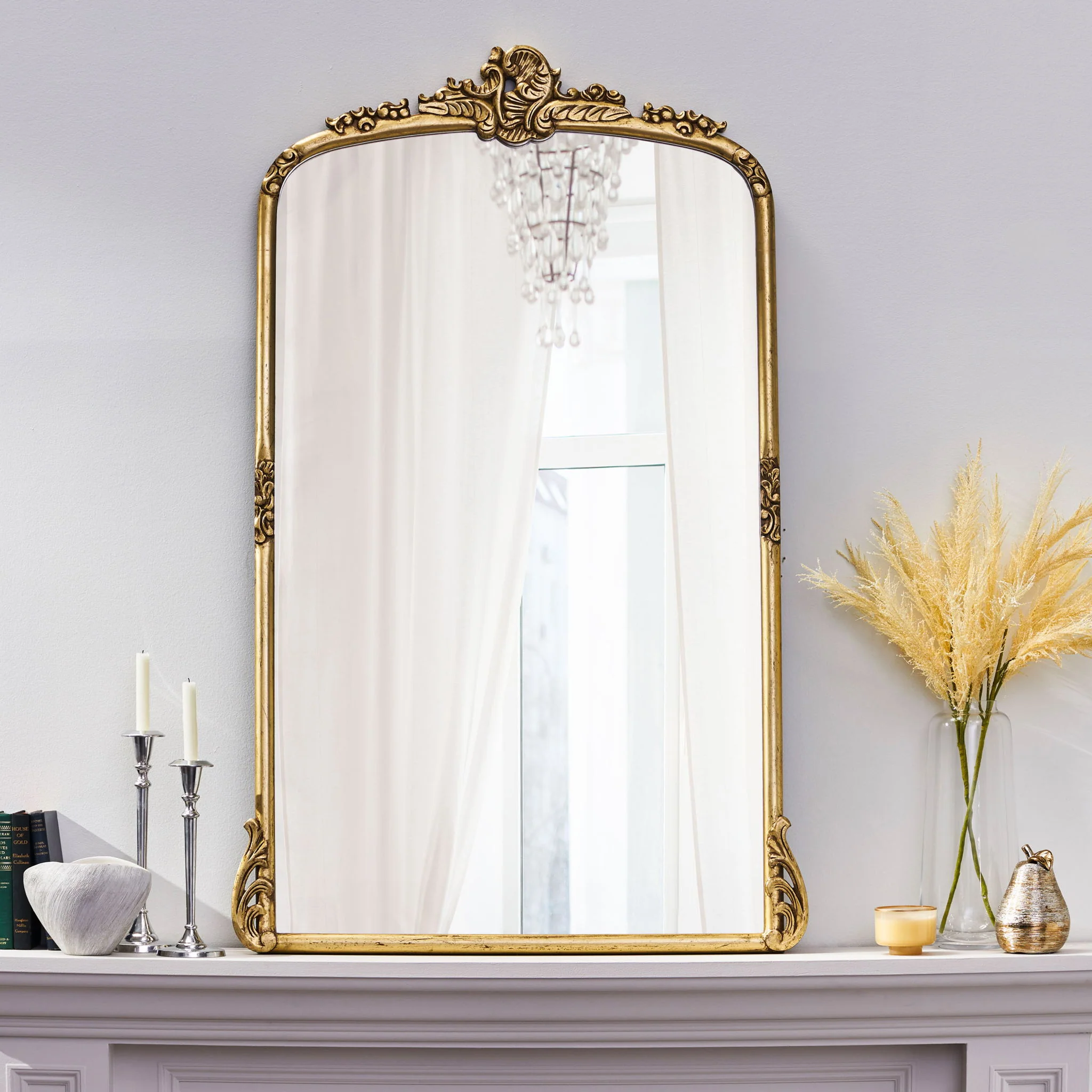 Traditional Handcrafted Over Mantle Mirror - Antique Gold - Image 4