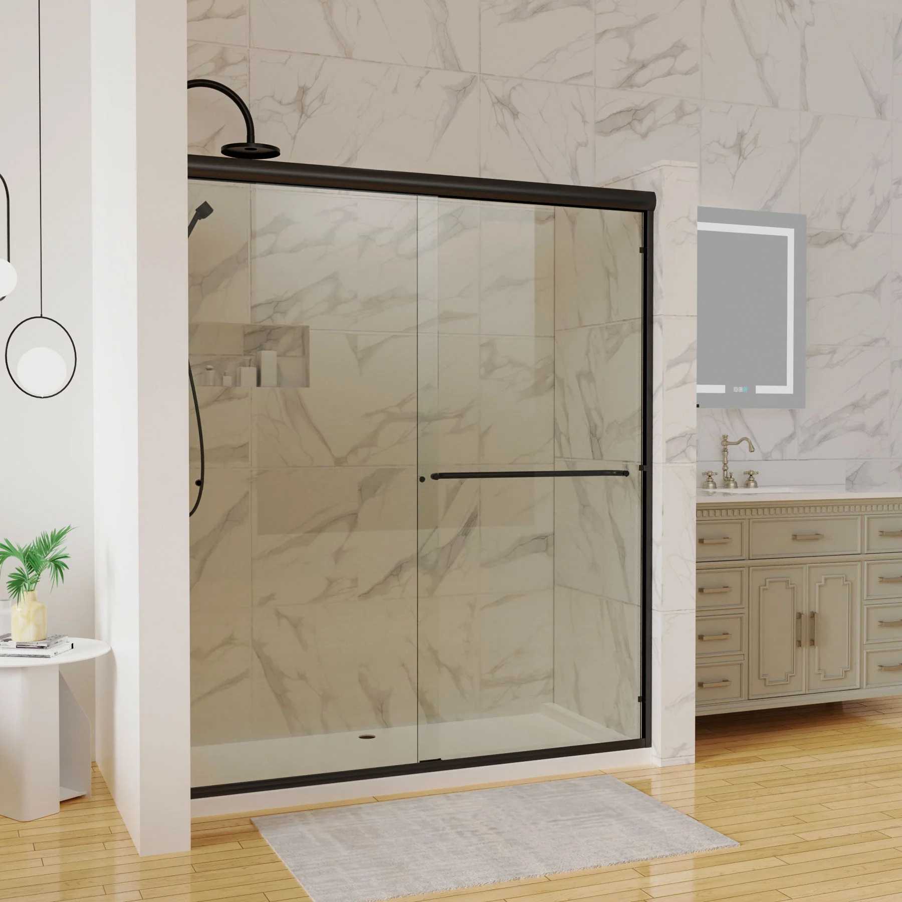 Traditional Sliding Shower Door With Clear Glass - Matte Black - Image 3
