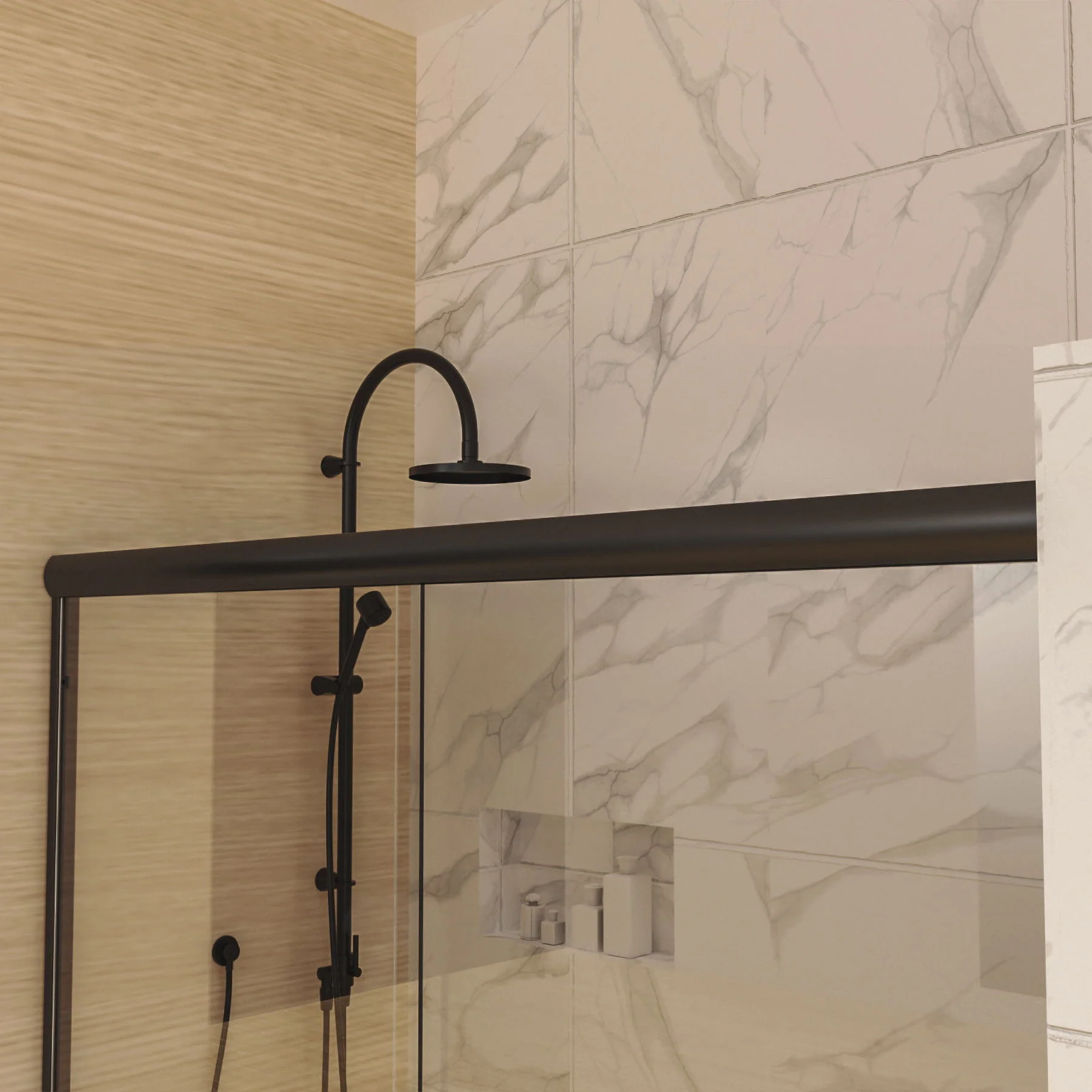 Traditional Sliding Shower Door With Clear Glass - Matte Black - Image 6