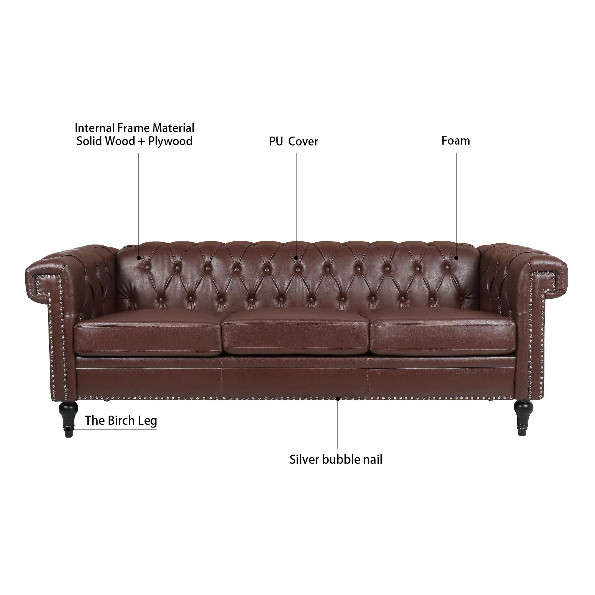Traditional Square Arm Removable Cushion 3 Seater Sofa - Image 6