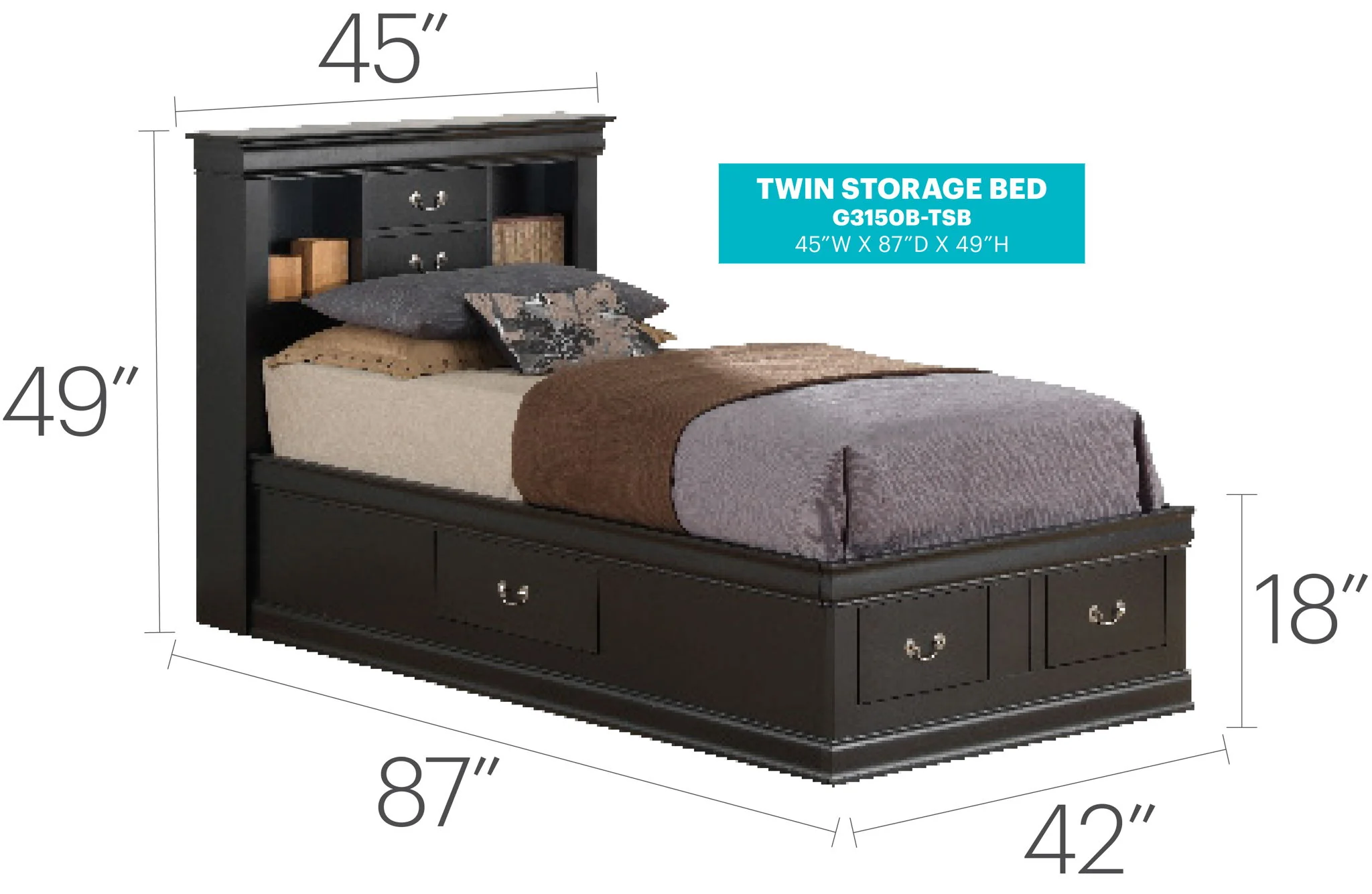 Traditional Style Bookcase Storage Bed - Image 35