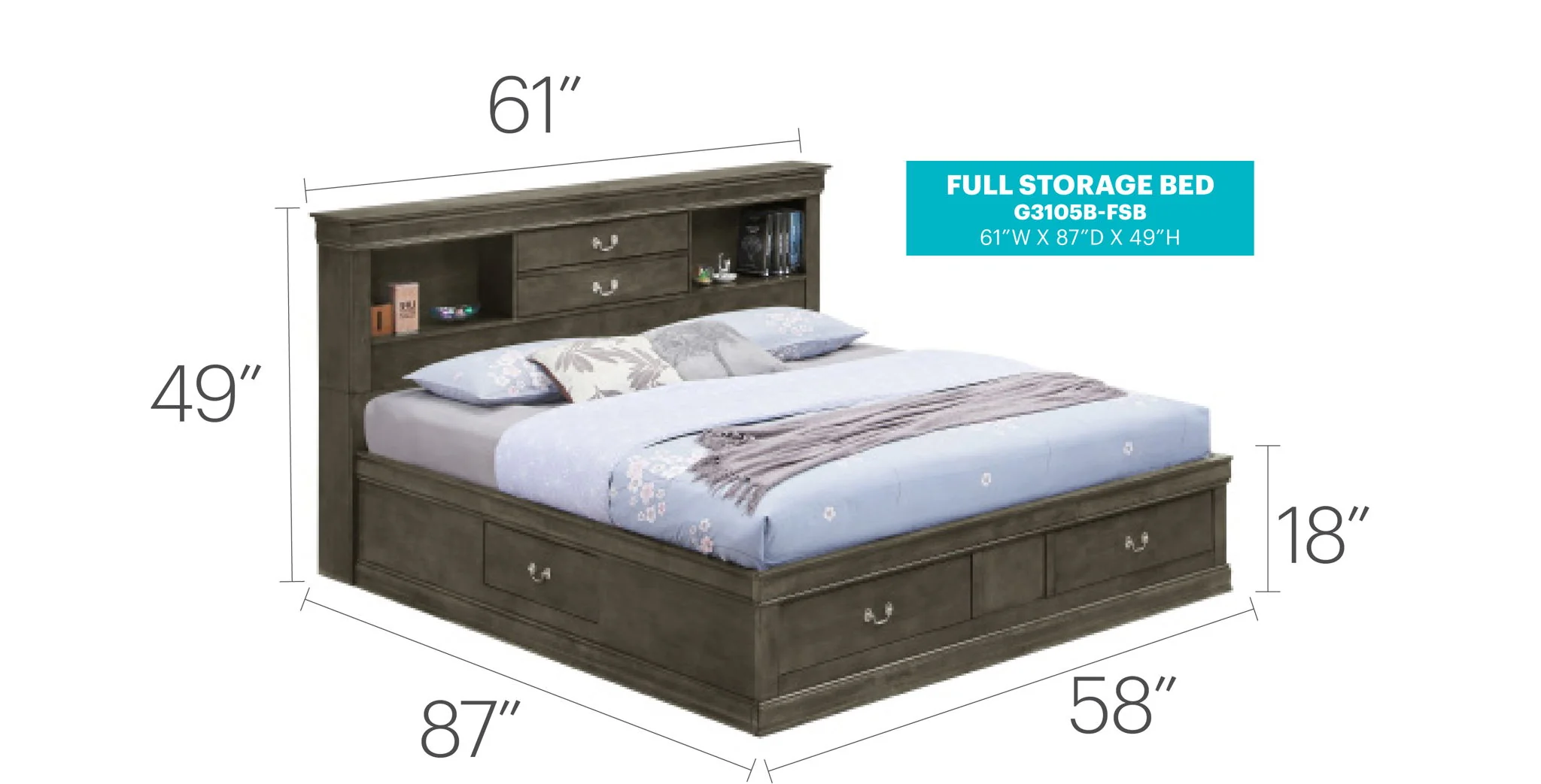 Traditional Style Bookcase Storage Bed - Image 49
