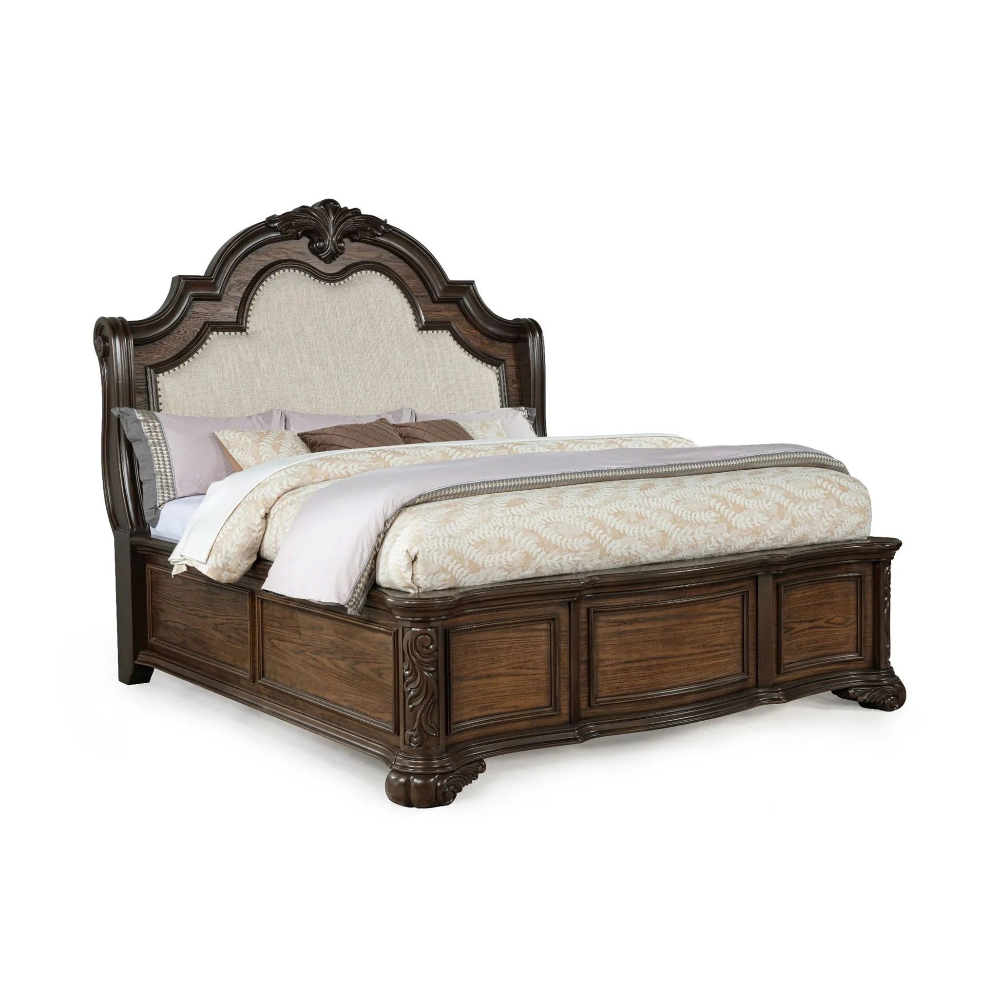 Traditional Style Upholstered Headboard Panel Bed - Image 2