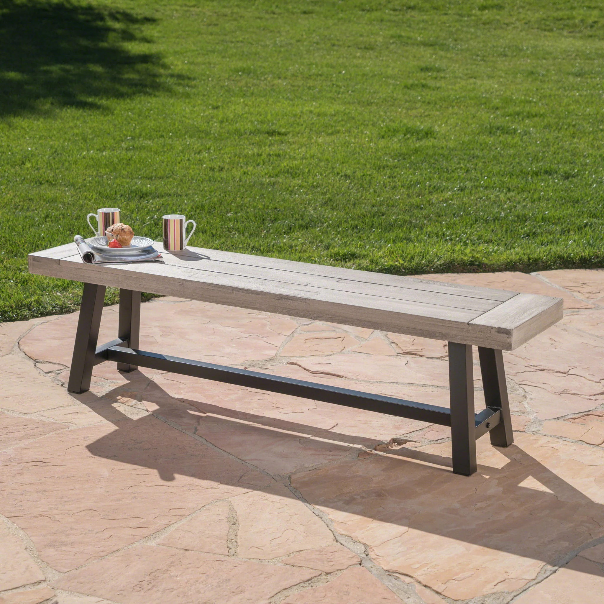 Tranquilizer - Outdoor Acacia Wood Bench With Slat Panel Design - Image 16