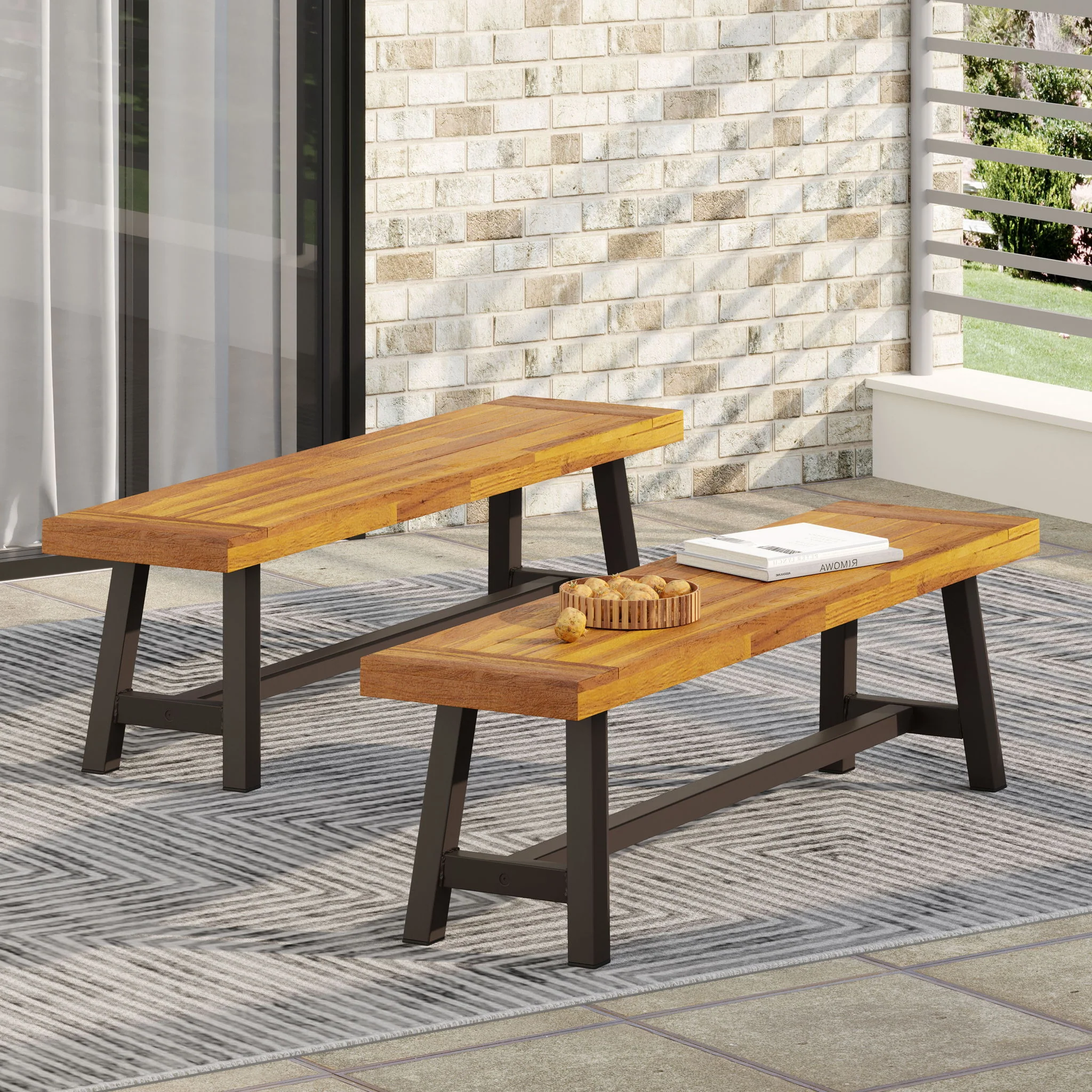 Tranquilizer - Outdoor Acacia Wood Bench With Slat Panel Design - Image 31