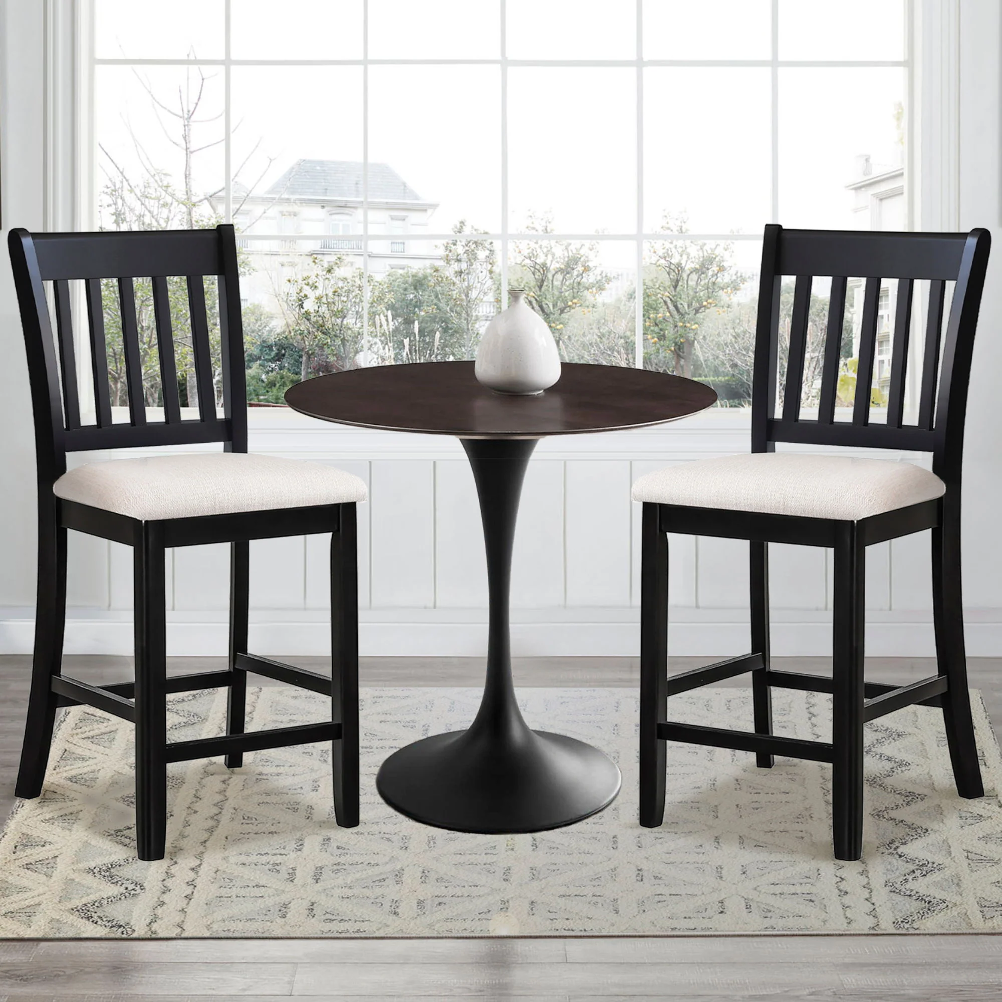 Transitional Rubberwood Dining Room Chairs (Set of 2) With Slatted Back - Black - Image 8