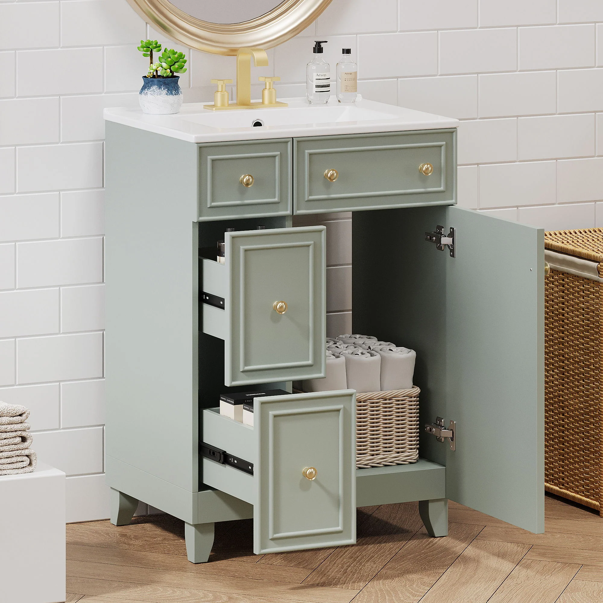 Transitional Style Bathroom Vanity Cabinet With Ceramic Sink - Image 37