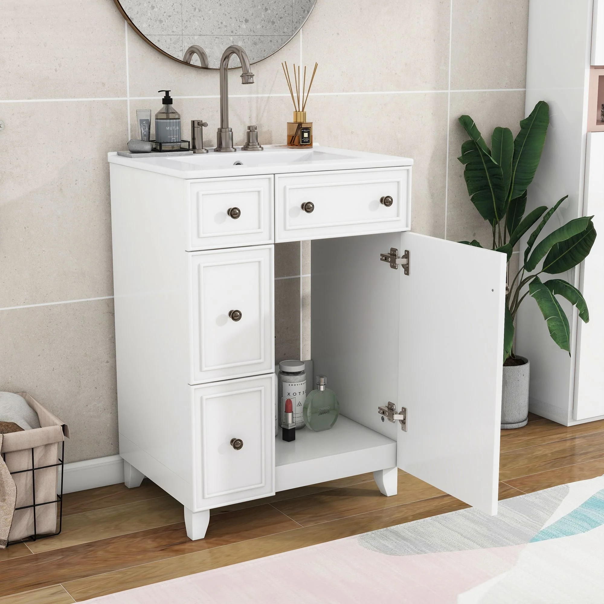 Transitional Style Bathroom Vanity Cabinet With Ceramic Sink - Image 42