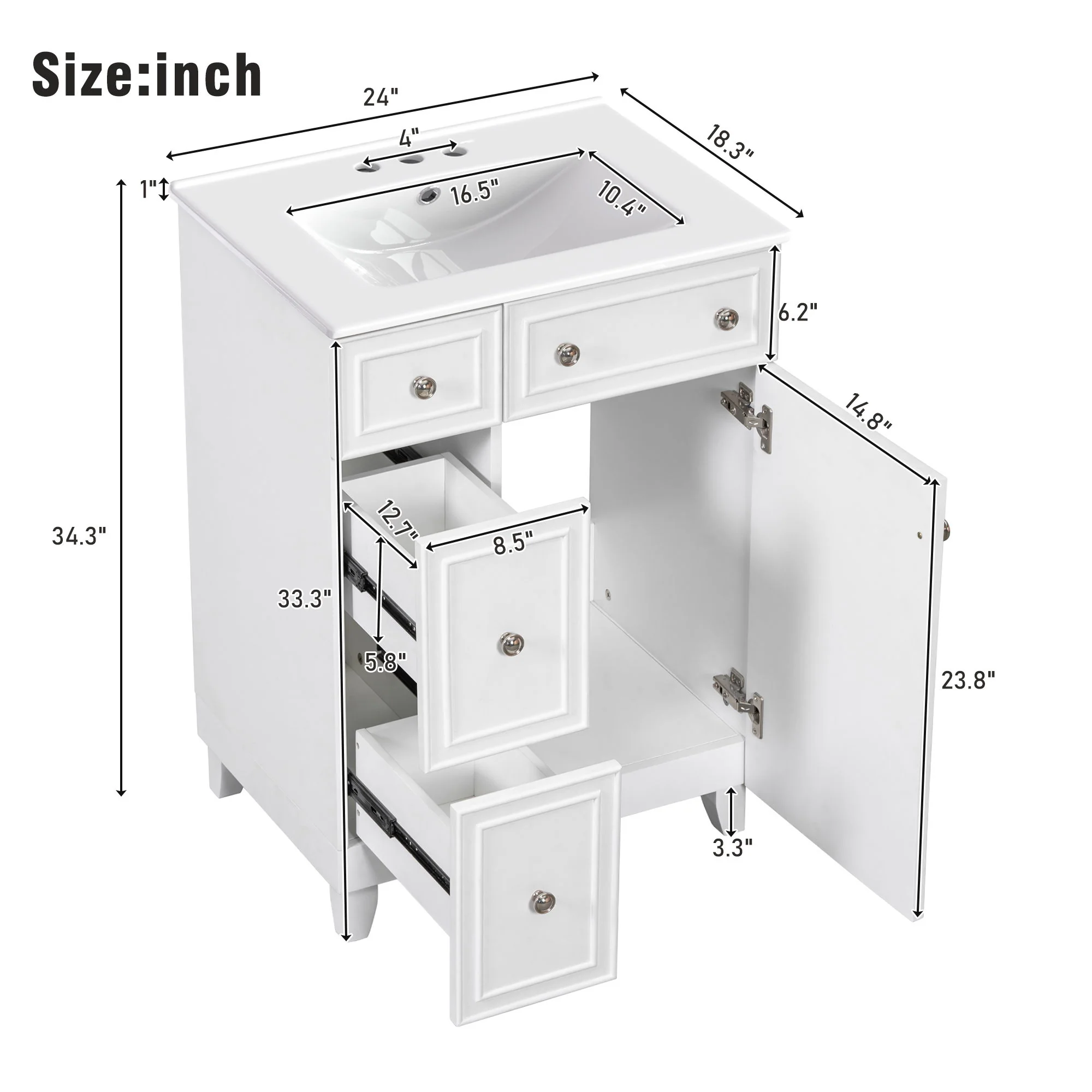 Transitional Style Bathroom Vanity Cabinet With Ceramic Sink - Image 43