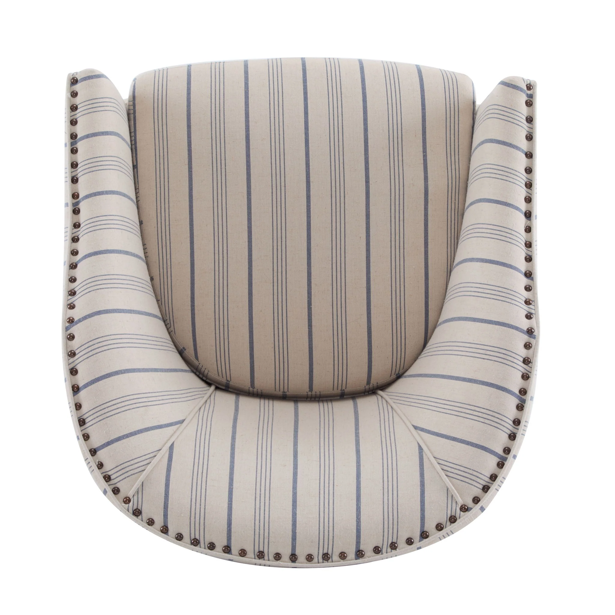 Transitional Upholstered Stripe Barrel Chair With Birch Wood Legs And Plush Cushioned Seat - Beige / Blue Stripe - Image 8