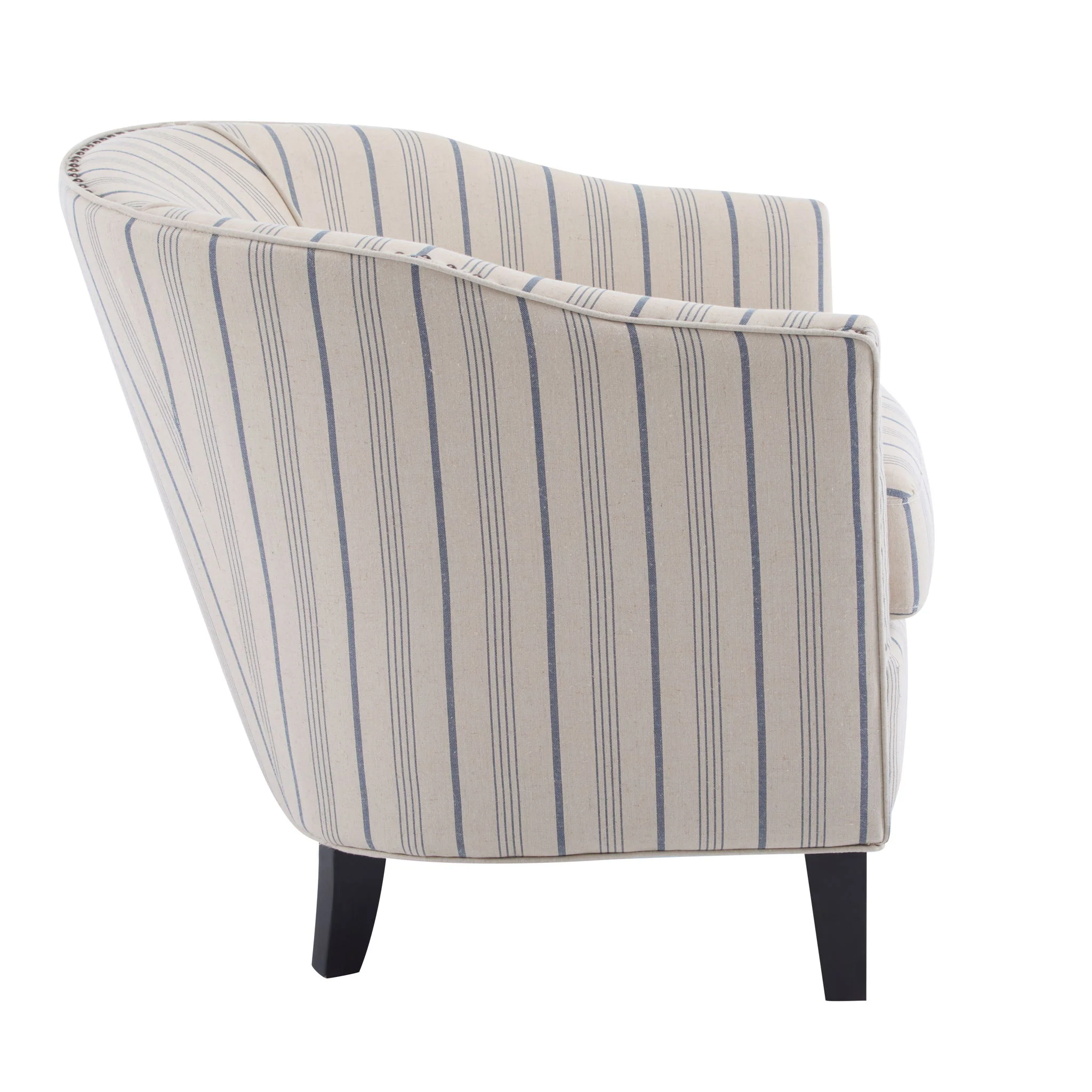 Transitional Upholstered Stripe Barrel Chair With Birch Wood Legs And Plush Cushioned Seat - Beige / Blue Stripe - Image 9
