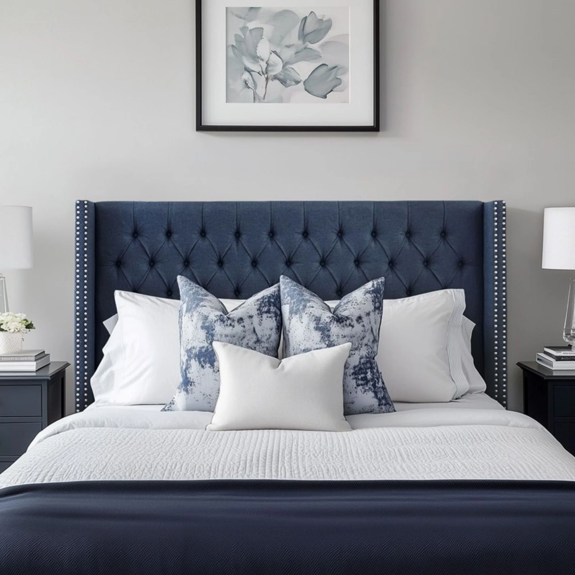Transitional Upholstery Headboard With Tufted Buttons And Nailhead Trim - Image 14