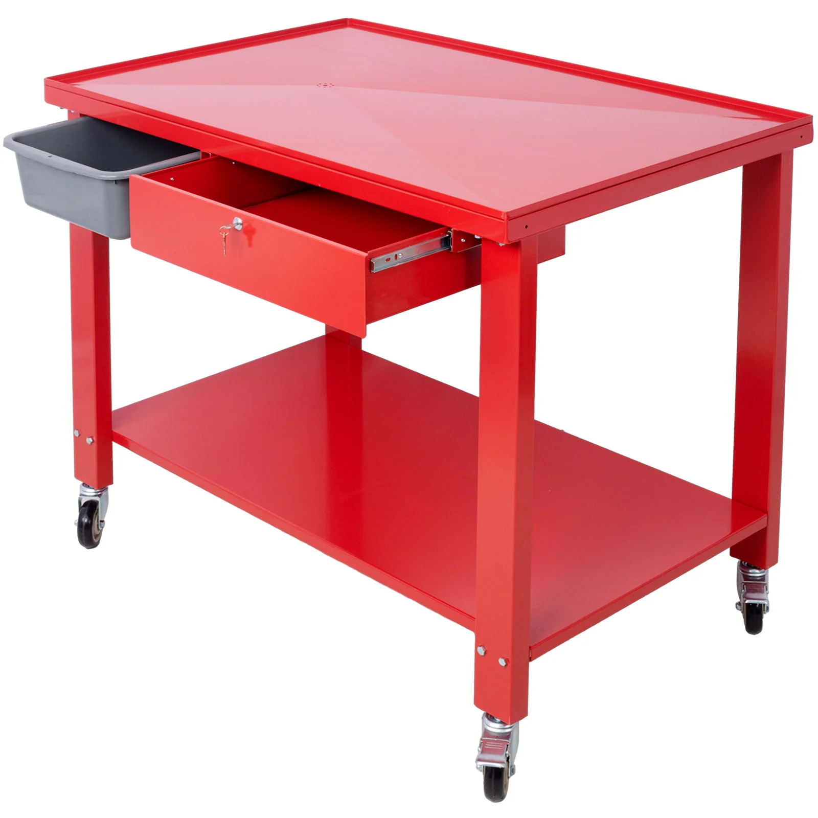 Transmission Teardown Work Station 1 / 2 Ton Capacity Sloping Drain Table Locking Drawer Removable Drain Basin Full-Width Lower Shelf Four 4" Caster Wheels - Image 12