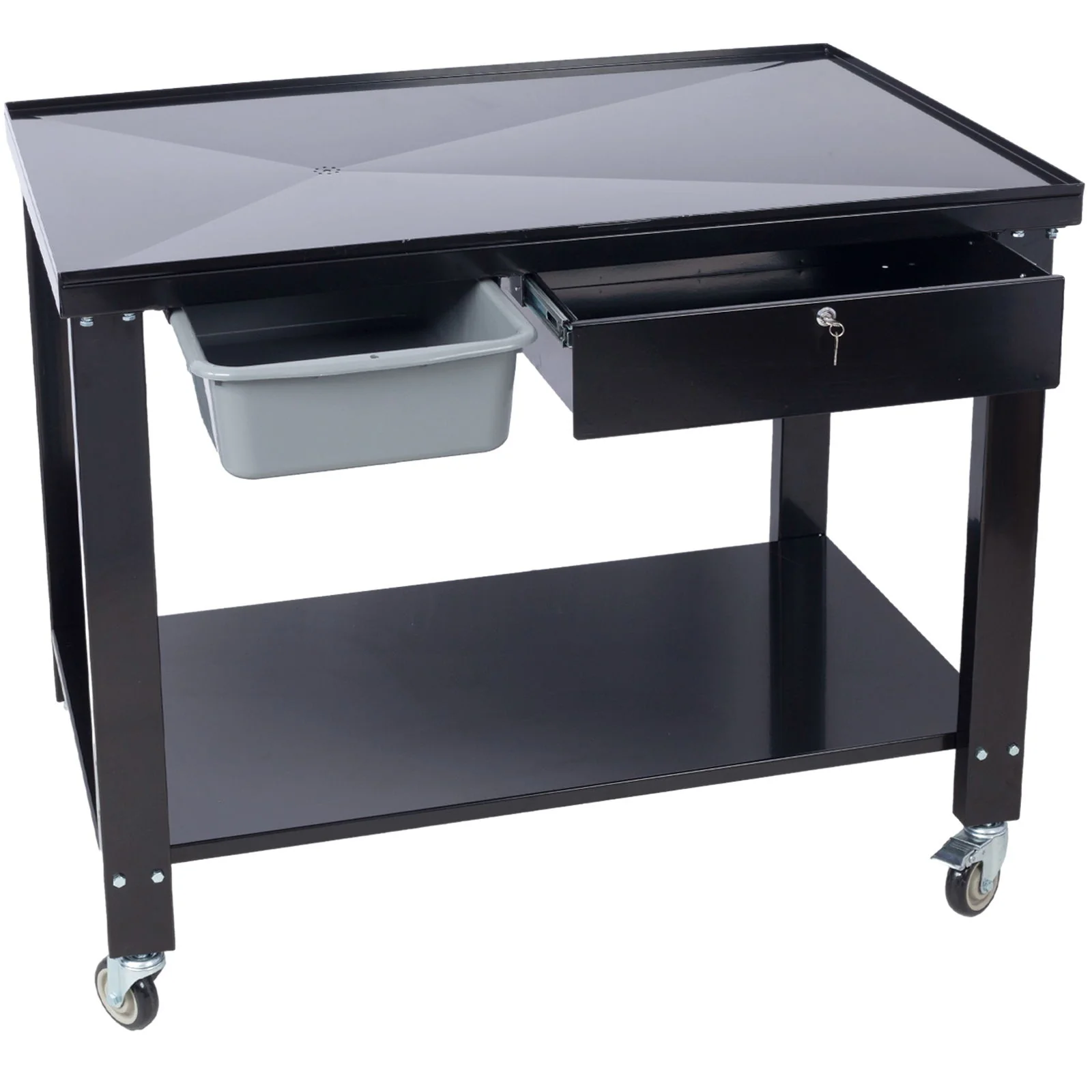 Transmission Teardown Work Station 1 / 2 Ton Capacity Sloping Drain Table Locking Drawer Removable Drain Basin Full-Width Lower Shelf Four 4" Caster Wheels - Image 15