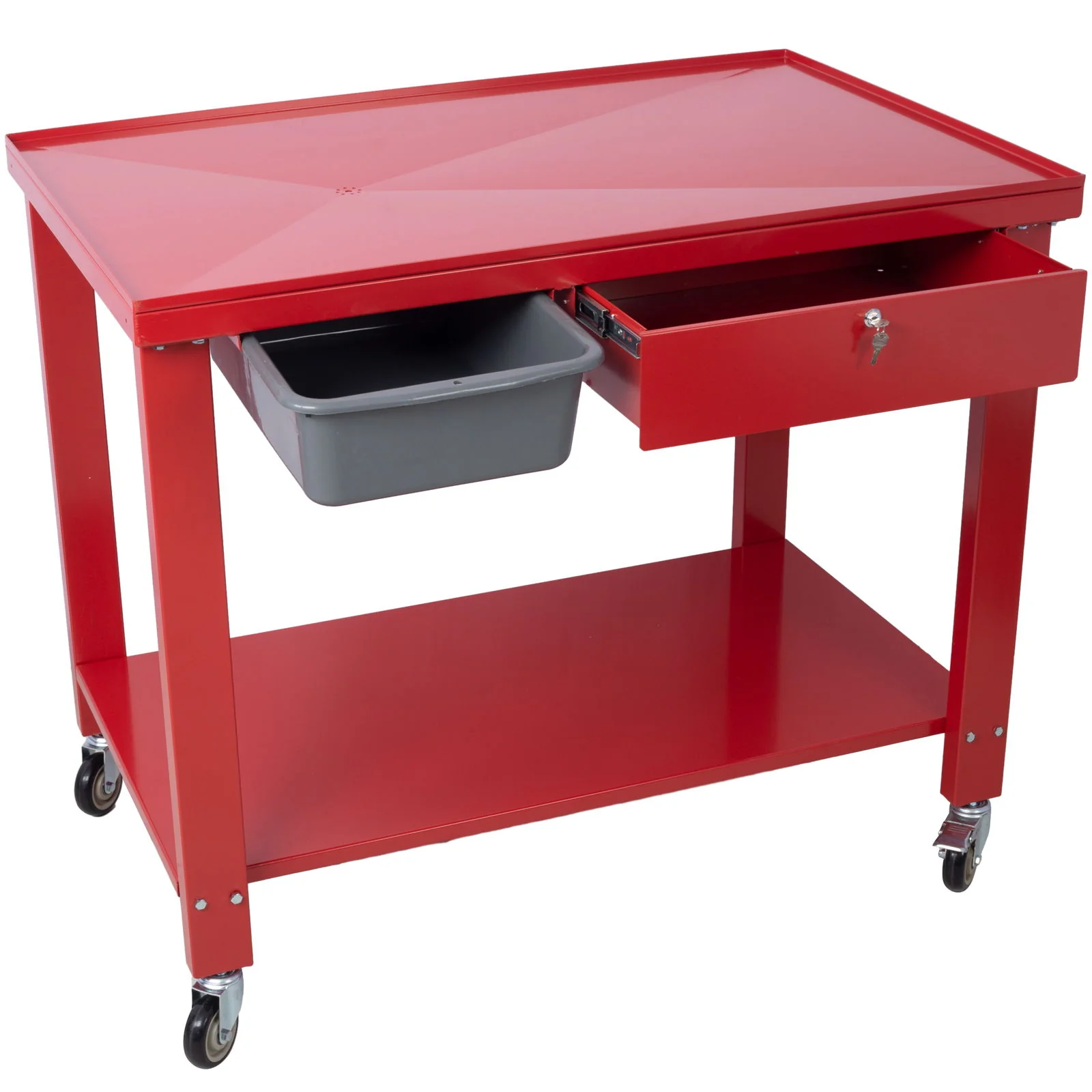 Transmission Teardown Work Station 1 / 2 Ton Capacity Sloping Drain Table Locking Drawer Removable Drain Basin Full-Width Lower Shelf Four 4" Caster Wheels - Image 18