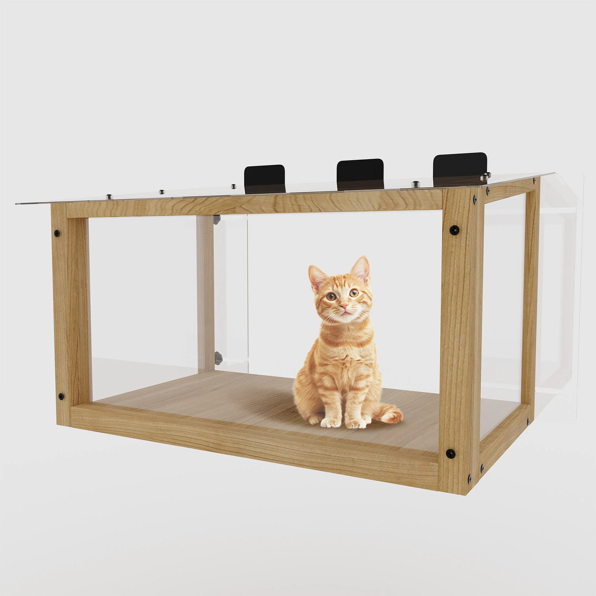 Transparent Acrylic Window Cat Perch Catio Cat Window Box - Natural Wood / Transparent - Image 5