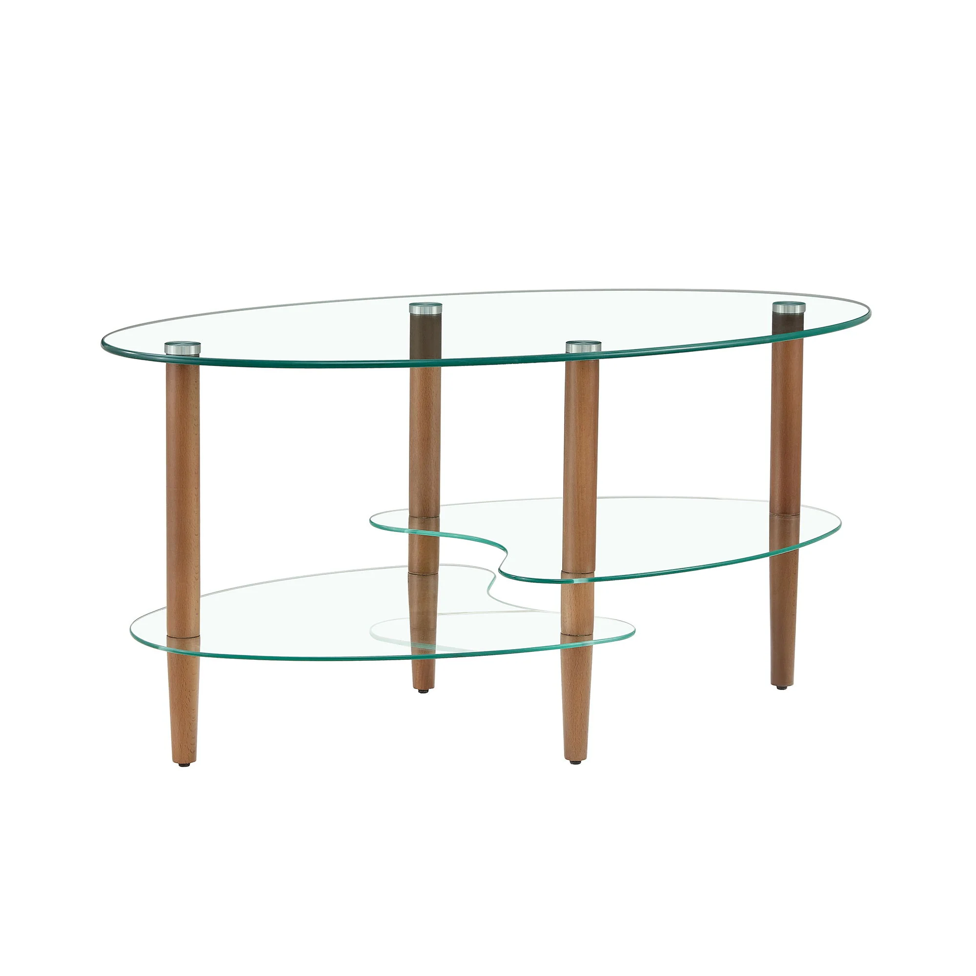 Transparent Oval Glass Coffee Table, Modern Table In Living Room Oak Wood Leg Tea Table 3-Layer Glass Table - Image 2