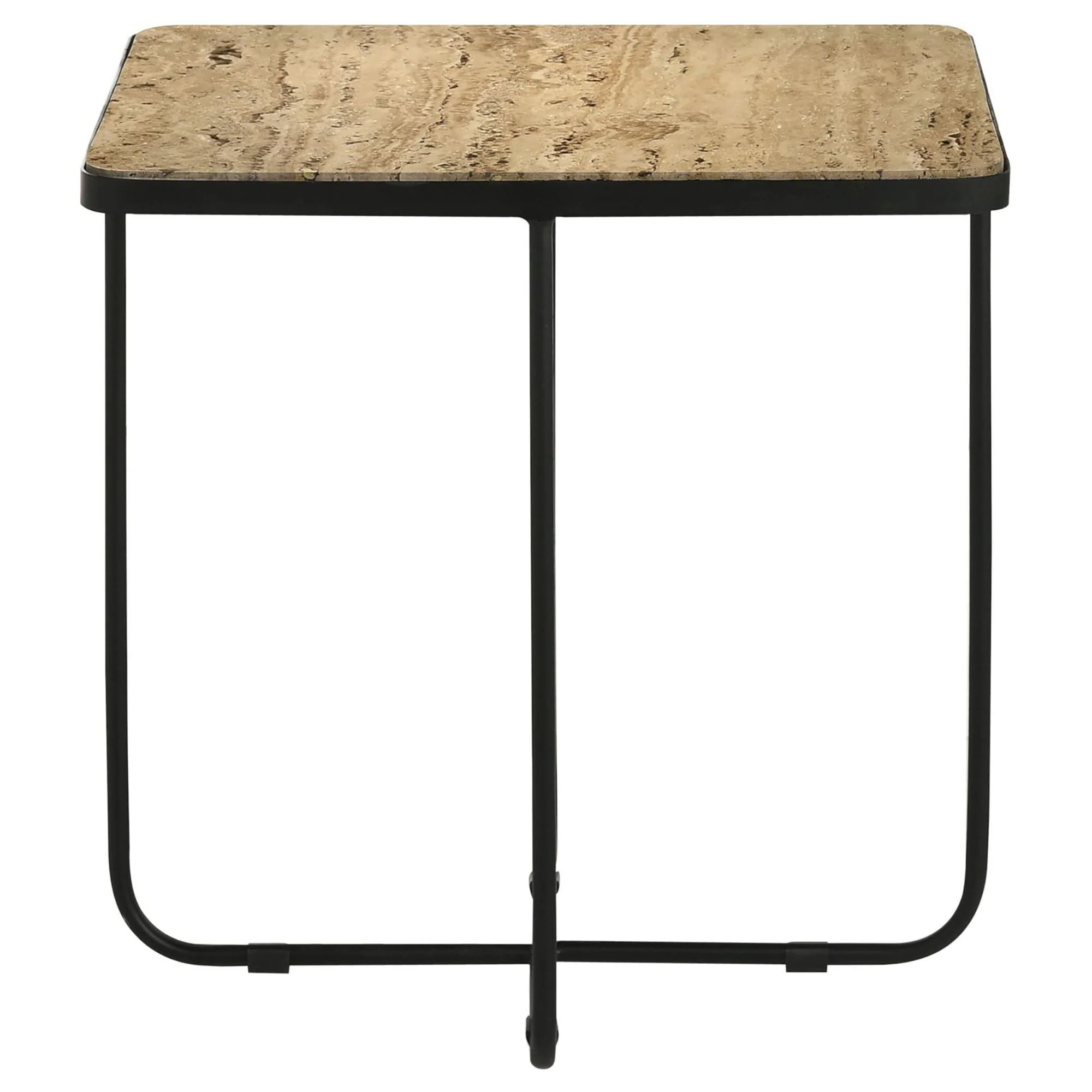 Travertine Accent Table Geometric Design - Brown - Image 4