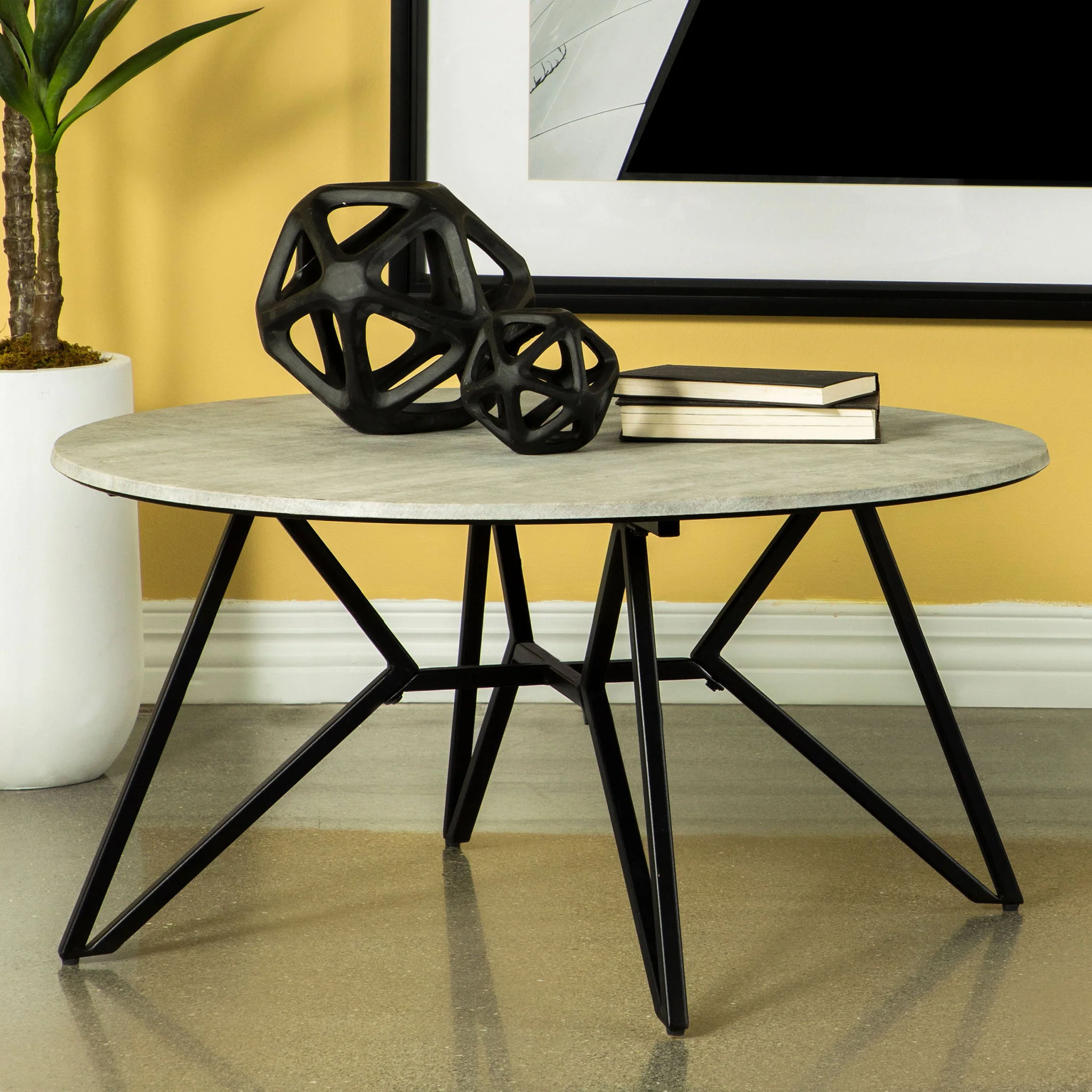 Travis - Round Top Coffee Table With Hairpin Legs - Gray / Black - Image 3