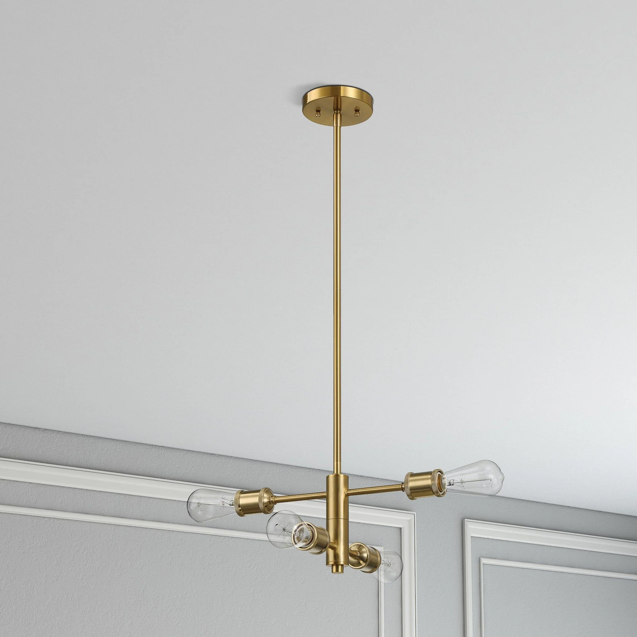 Trellis - 4 Lights Modern Gold Chandelier Vintage Pendant Fixture For Living Room - Clear / Gold - Image 5